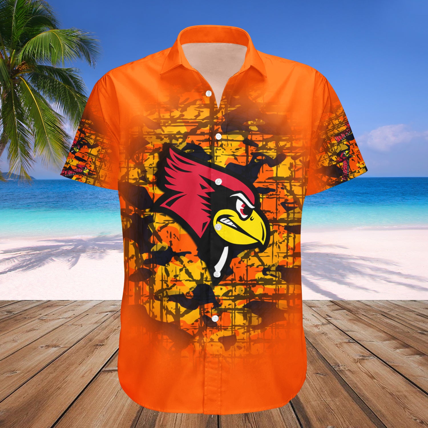 Illinois State Redbirds Hawaiian Shirt Set Camouflage Vintage 1