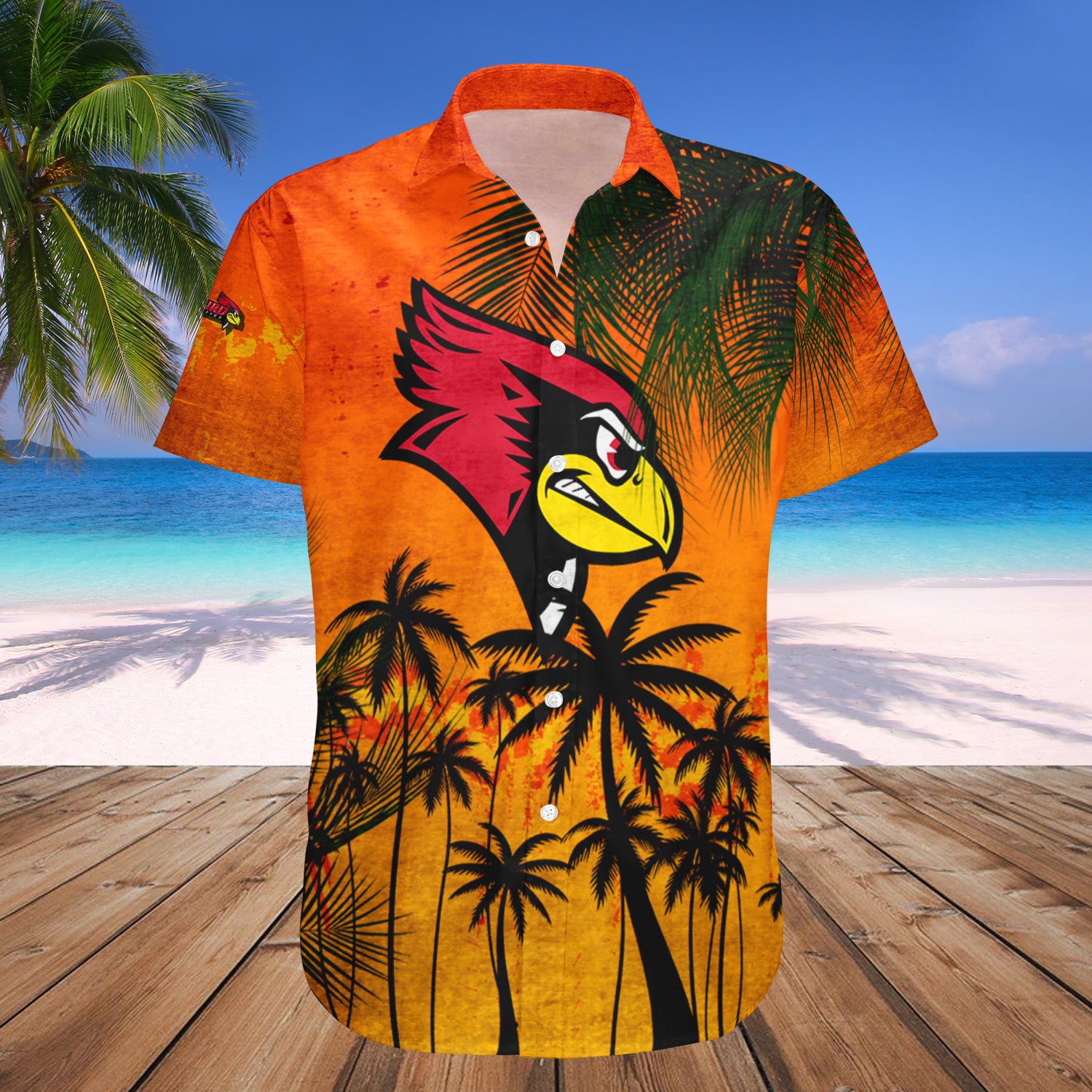 Illinois State Redbirds Hawaiian Shirt Set Coconut Tree Tropical Grunge 1
