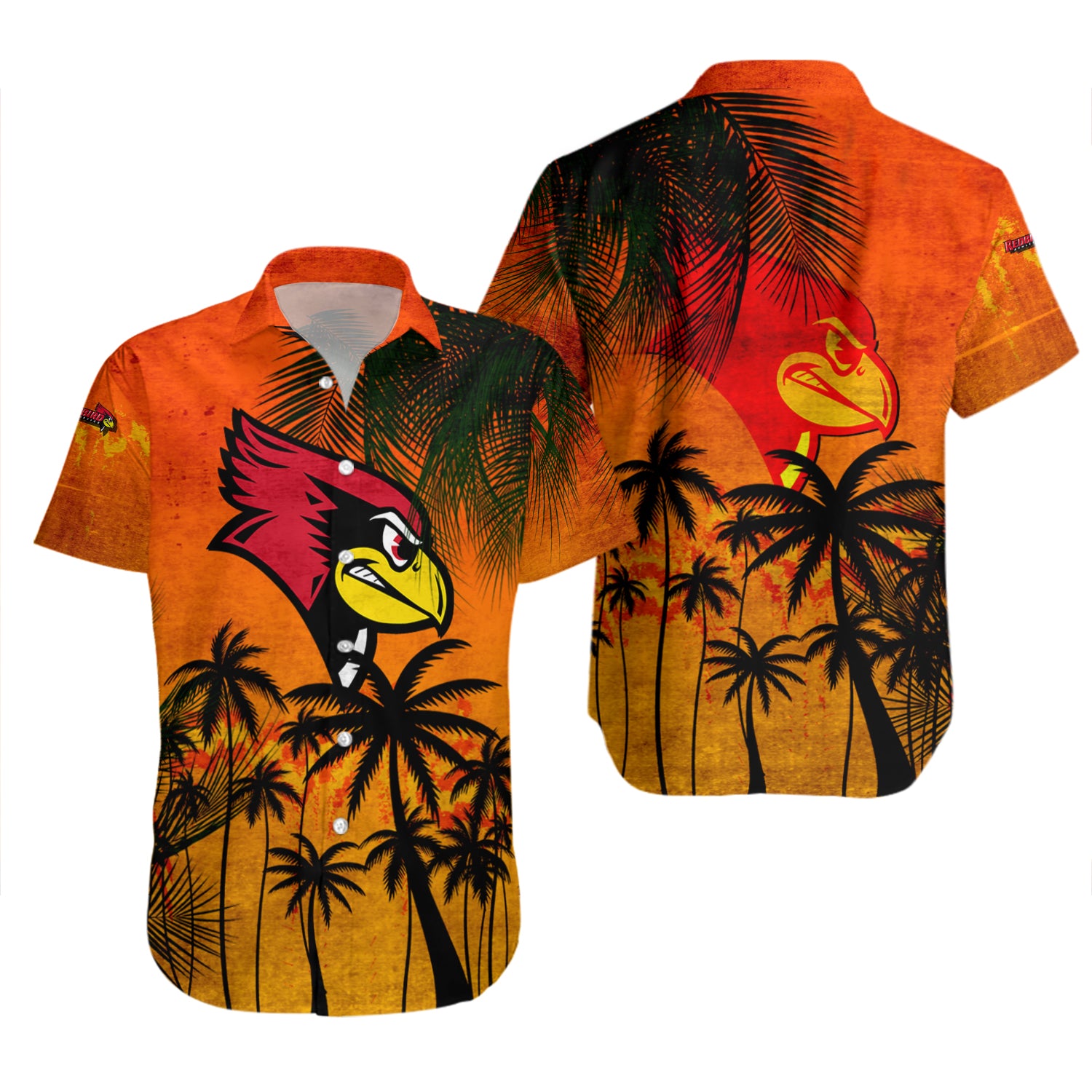 Illinois State Redbirds Hawaiian Shirt Set Coconut Tree Tropical Grunge 2