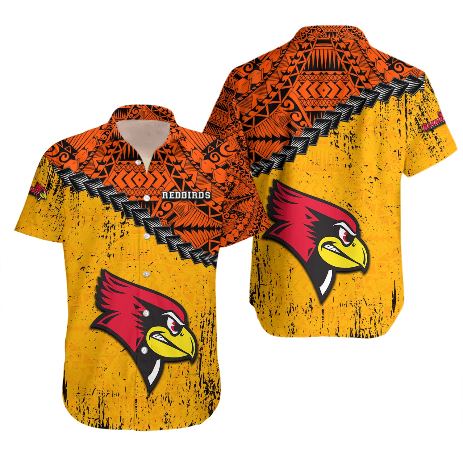 Illinois State Redbirds Hawaiian Shirt Set Grunge Polynesian Tattoo 2