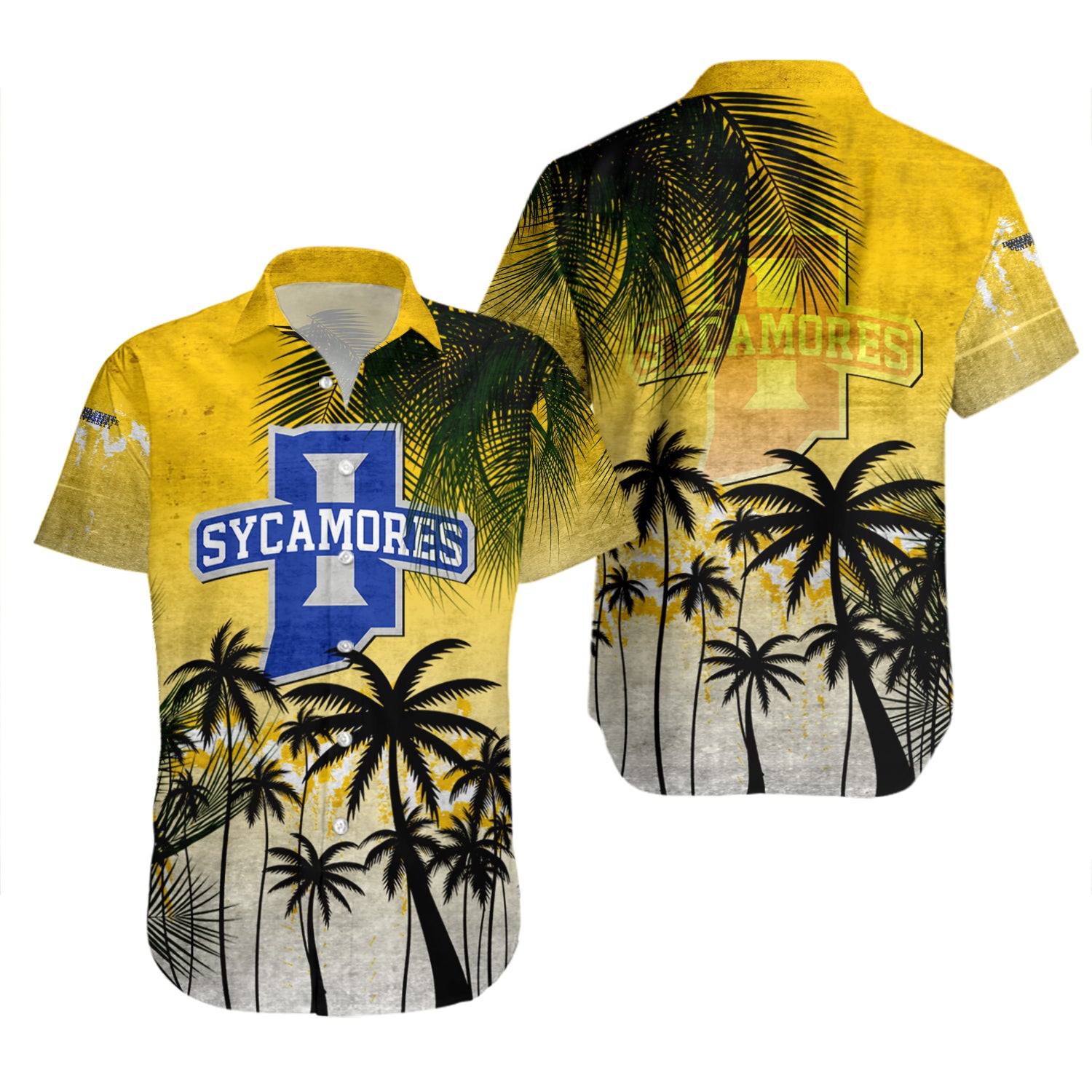 Indiana State Sycamores Hawaiian Shirt Set Coconut Tree Tropical Grunge 2