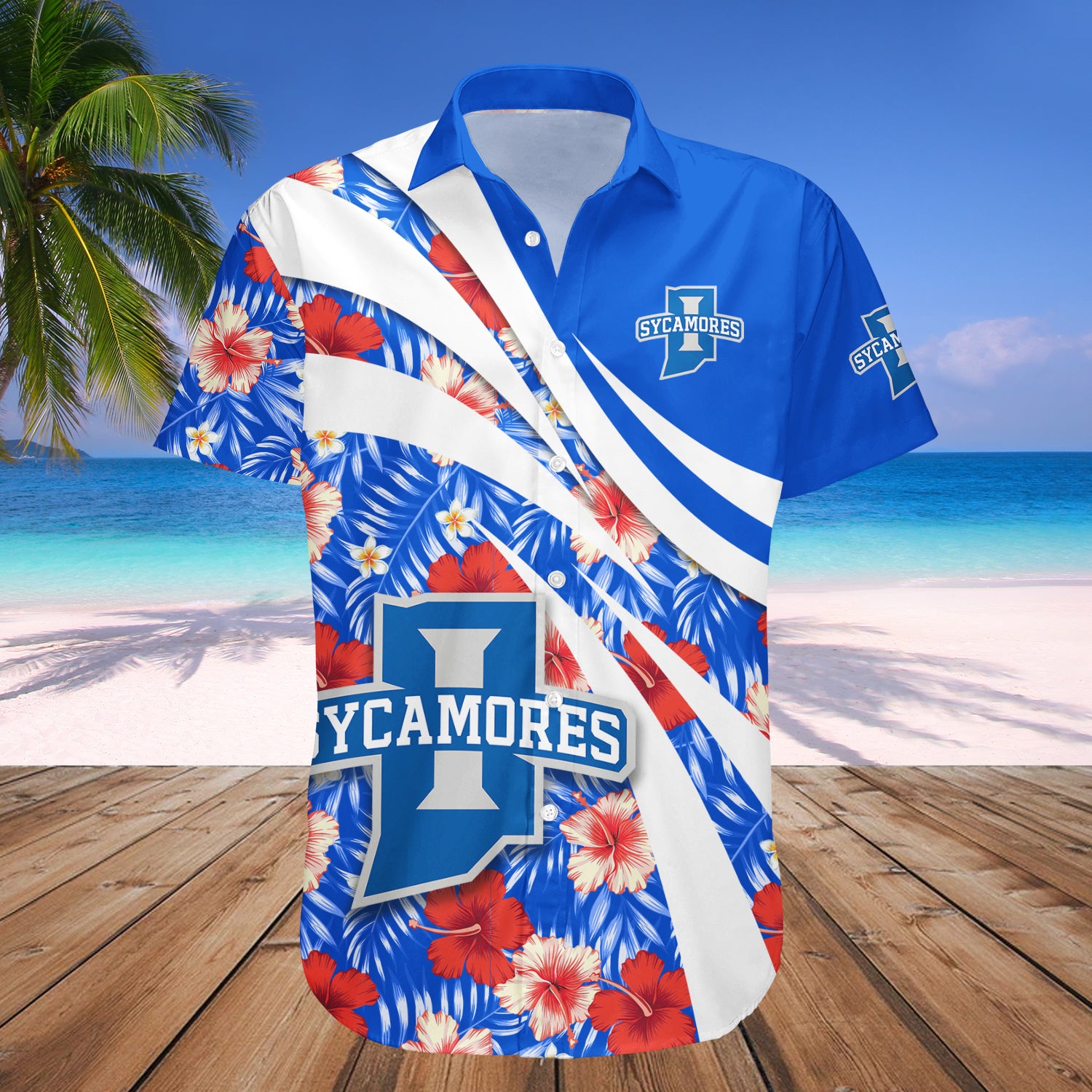Indiana State Sycamores Hawaiian Shirt Set Hibiscus Sport Style 1