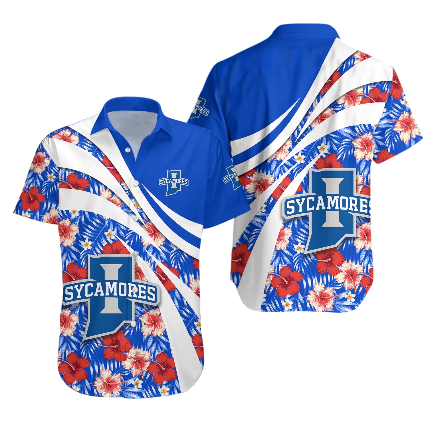 Indiana State Sycamores Hawaiian Shirt Set Hibiscus Sport Style 2