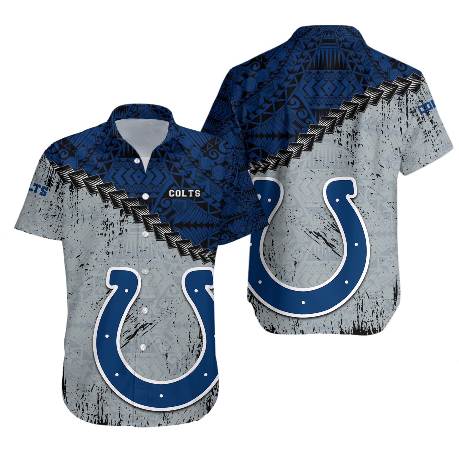 Indianapolis Colts Hawaiian Shirt Set Grunge Polynesian Tattoo - NFL 2