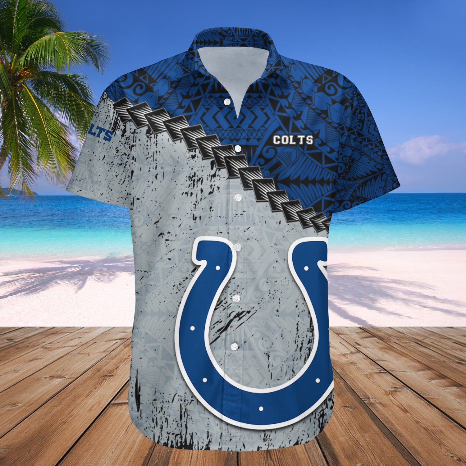 Indianapolis Colts Hawaiian Shirt Set Grunge Polynesian Tattoo - NFL 1