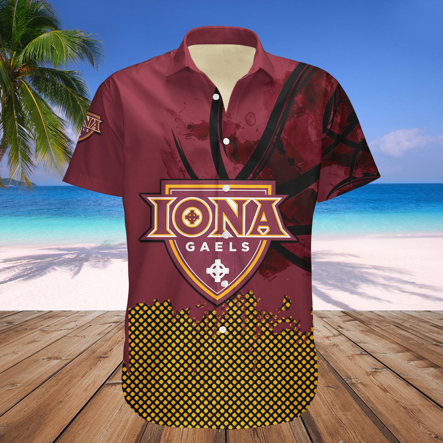 Iona Gaels Hawaiian Shirt Set Basketball Net Grunge Pattern 1