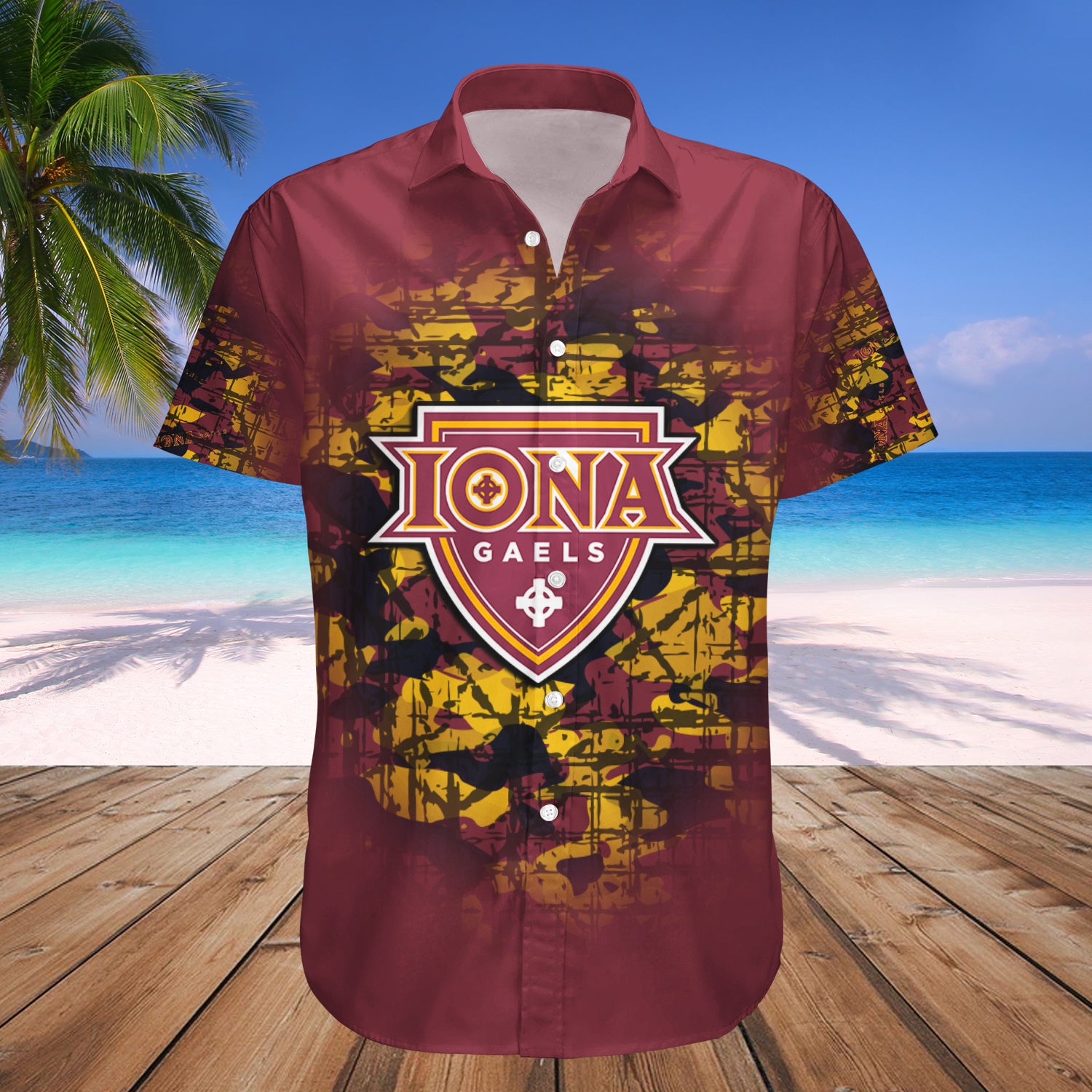 Iona Gaels Hawaiian Shirt Set Camouflage Vintage 1