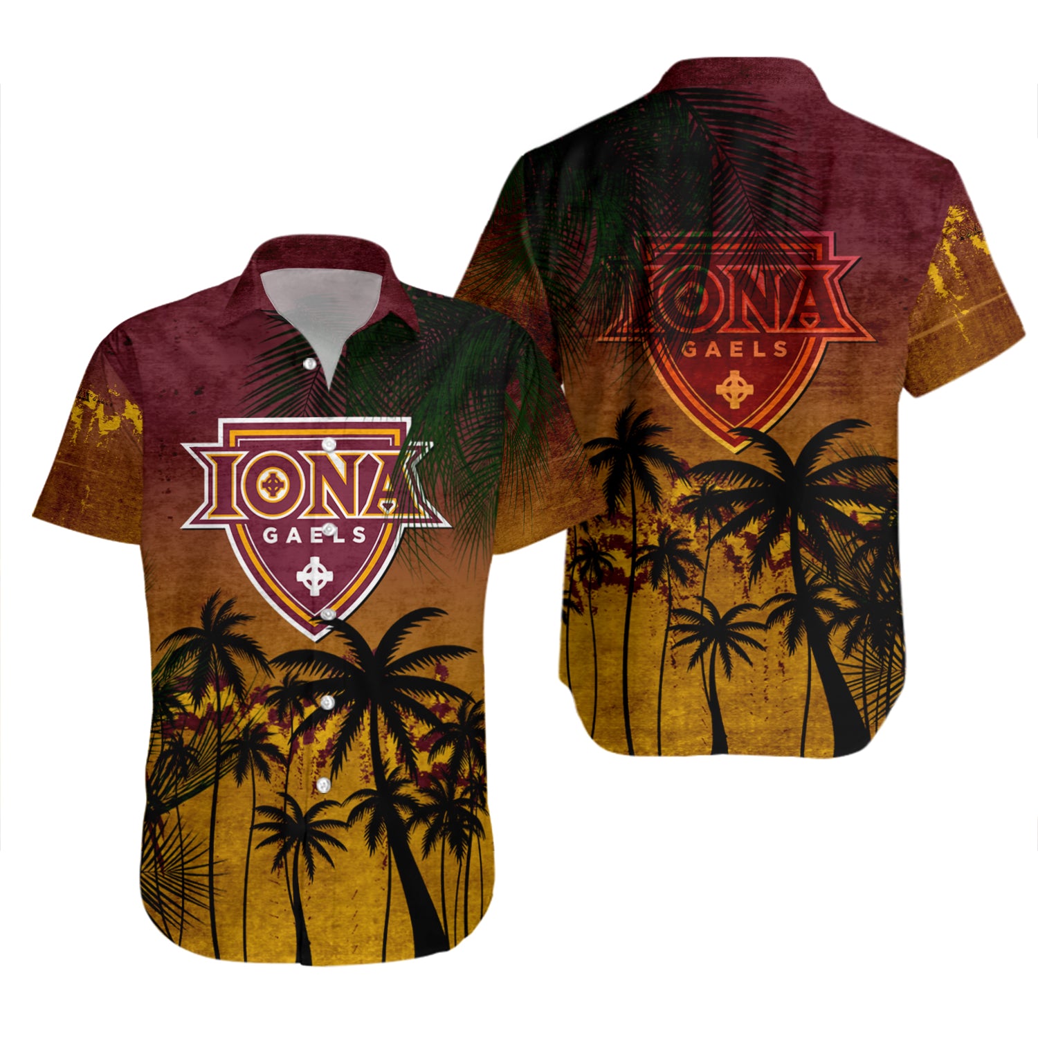 Iona Gaels Hawaiian Shirt Set Coconut Tree Tropical Grunge 2