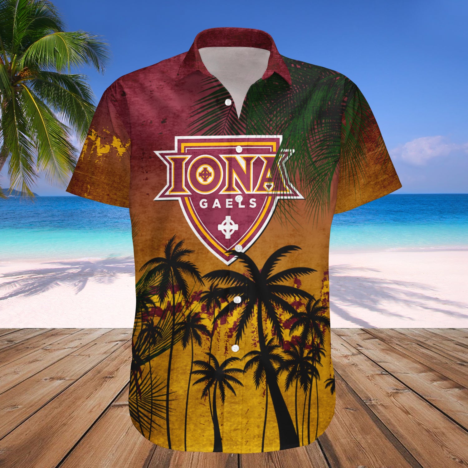 Iona Gaels Hawaiian Shirt Set Coconut Tree Tropical Grunge 1