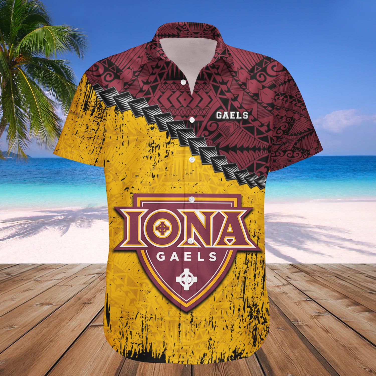 Iona Gaels Hawaiian Shirt Set Grunge Polynesian Tattoo 1