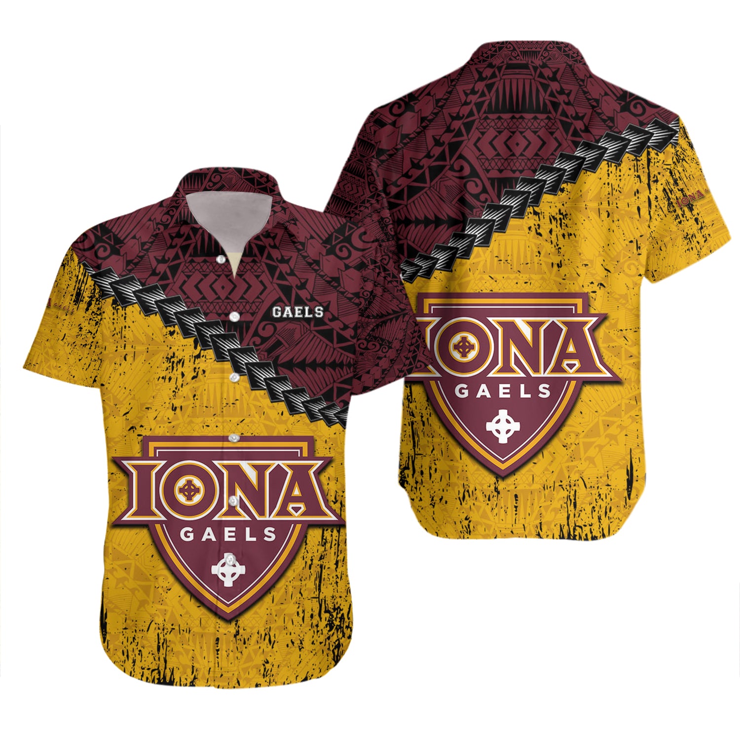 Iona Gaels Hawaiian Shirt Set Grunge Polynesian Tattoo 2