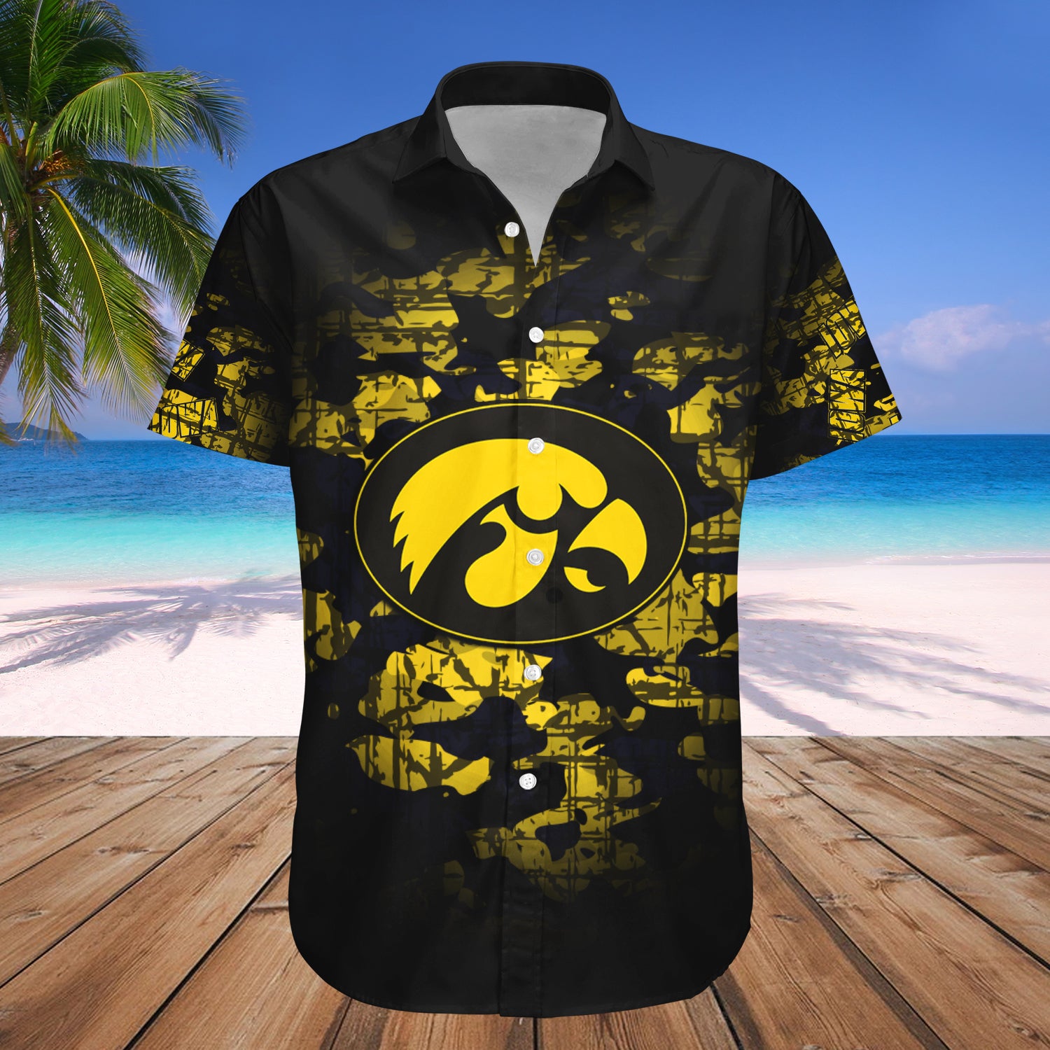 Iowa Hawkeyes Hawaiian Shirt Set Camouflage Vintage 1