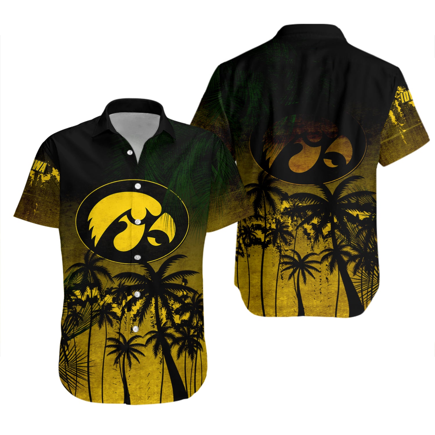 Iowa Hawkeyes Hawaiian Shirt Set Coconut Tree Tropical Grunge 2