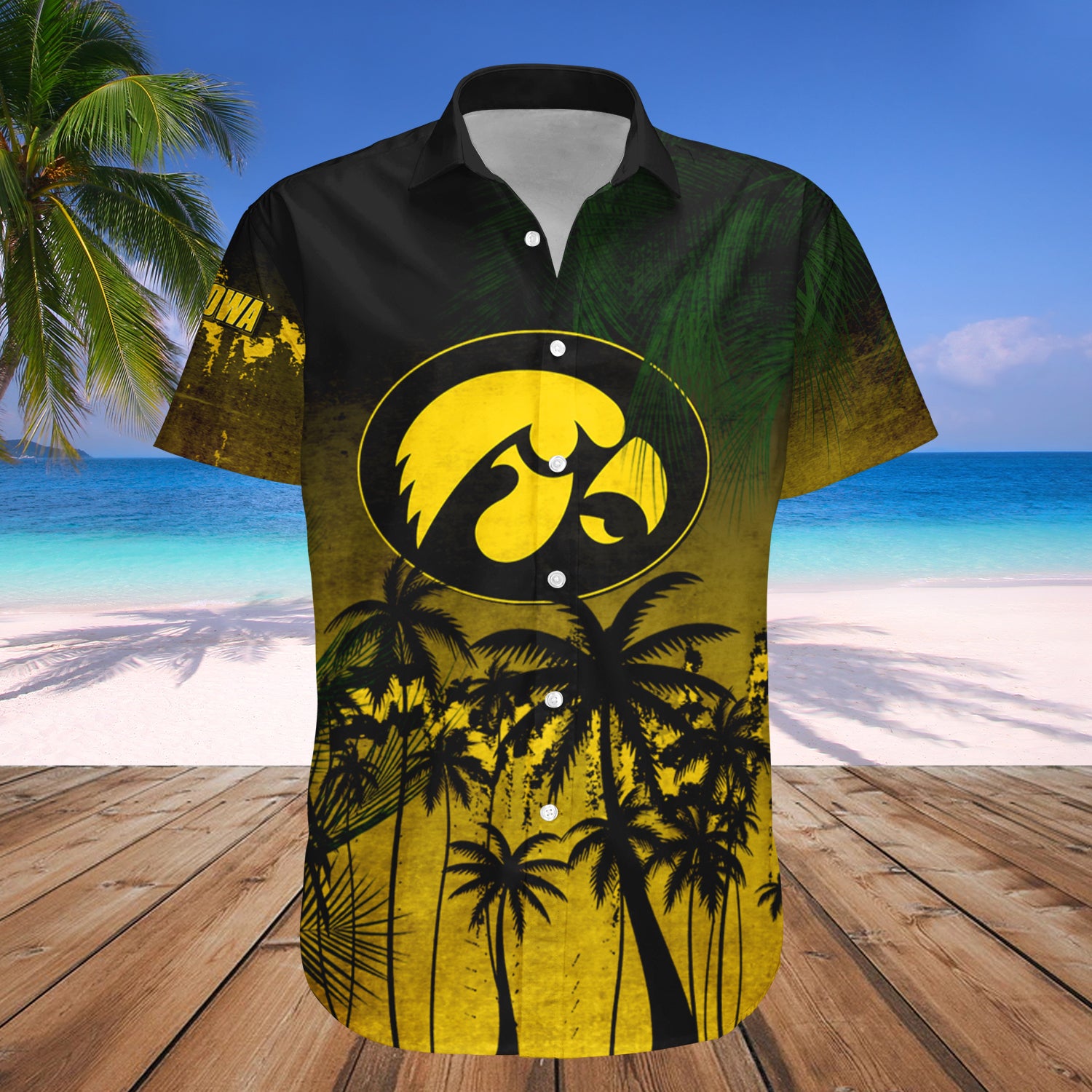 Iowa Hawkeyes Hawaiian Shirt Set Coconut Tree Tropical Grunge 1