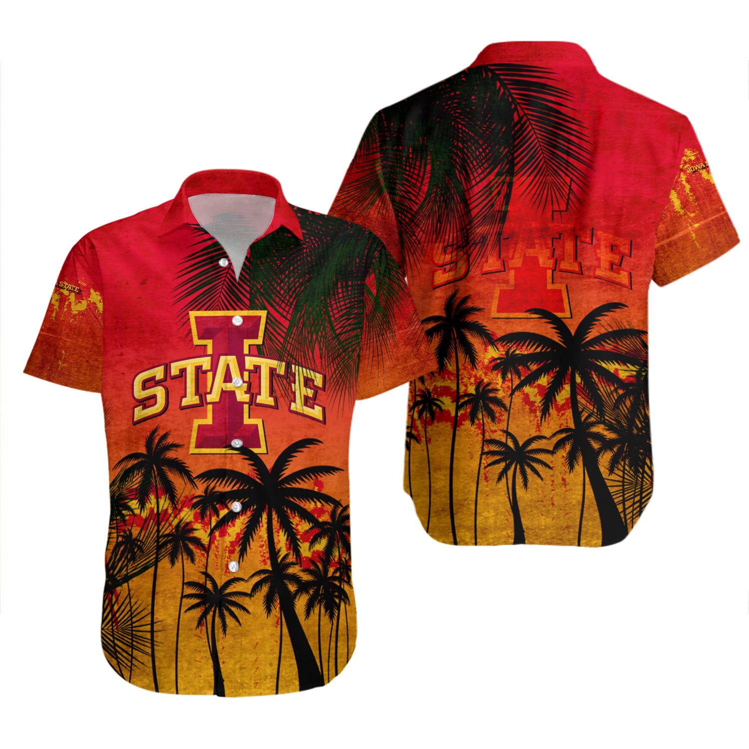 Iowa State Cyclones Hawaiian Shirt Set Coconut Tree Tropical Grunge 2