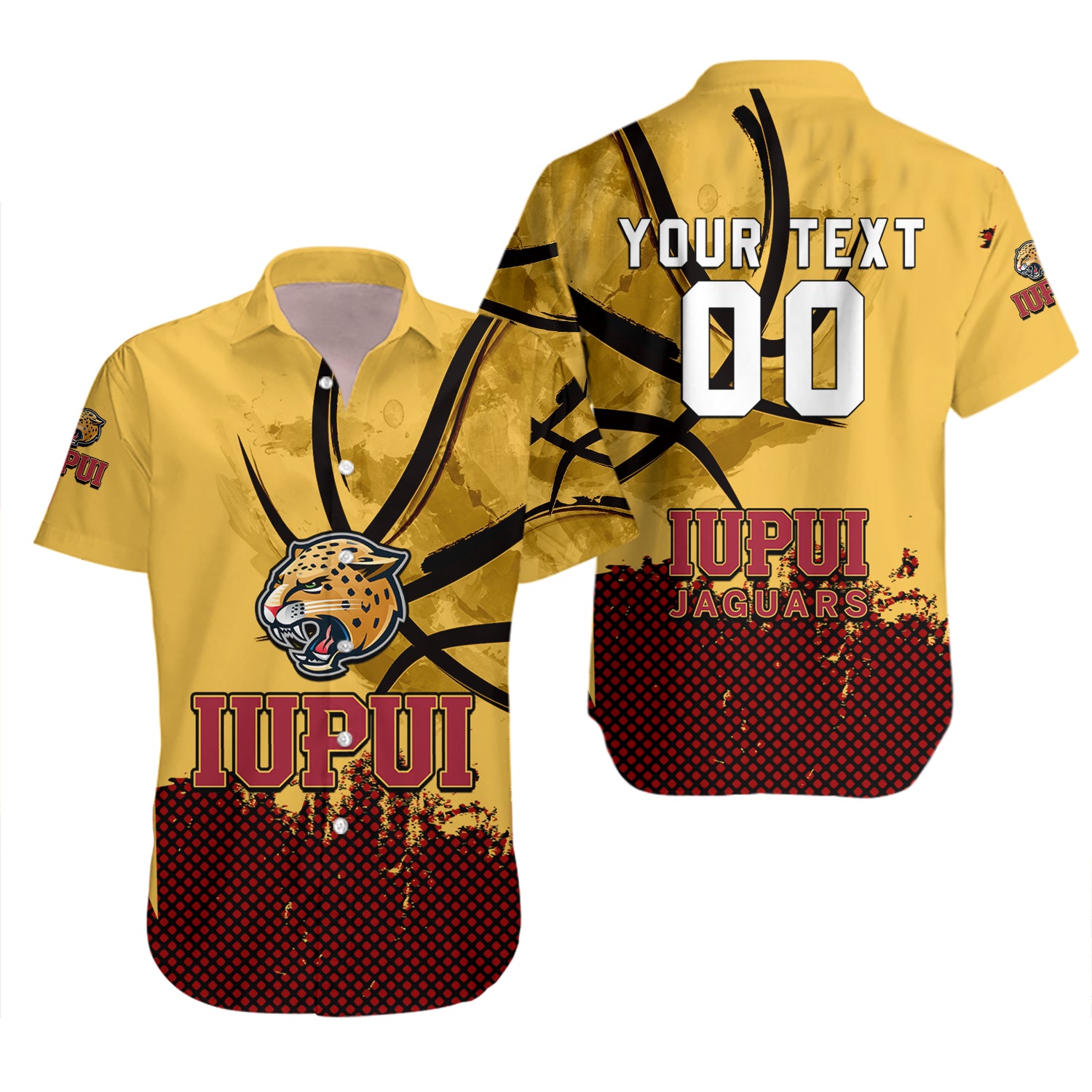 IUPUI Jaguars Hawaiian Shirt Set Basketball Net Grunge Pattern 2