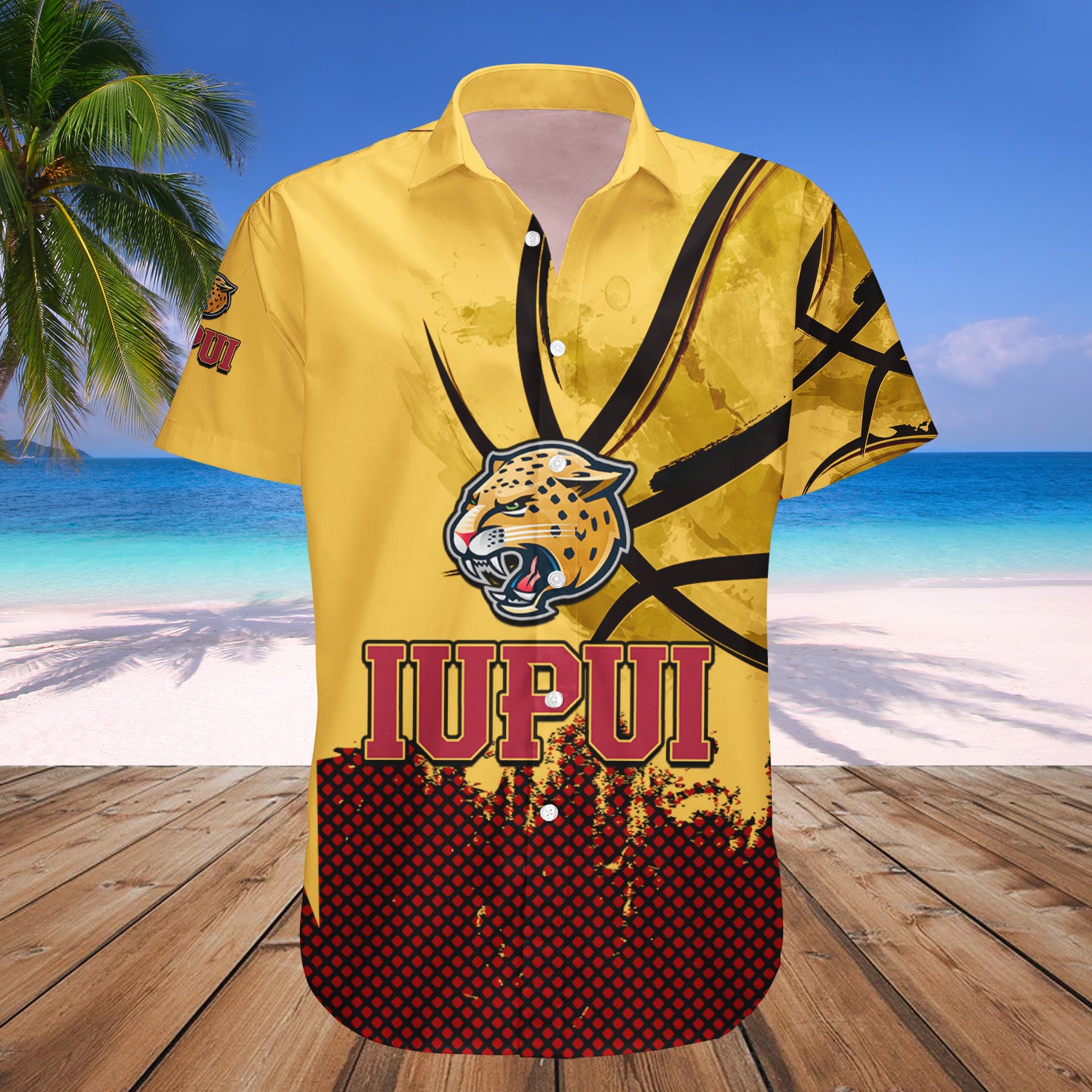 IUPUI Jaguars Hawaiian Shirt Set Basketball Net Grunge Pattern 1