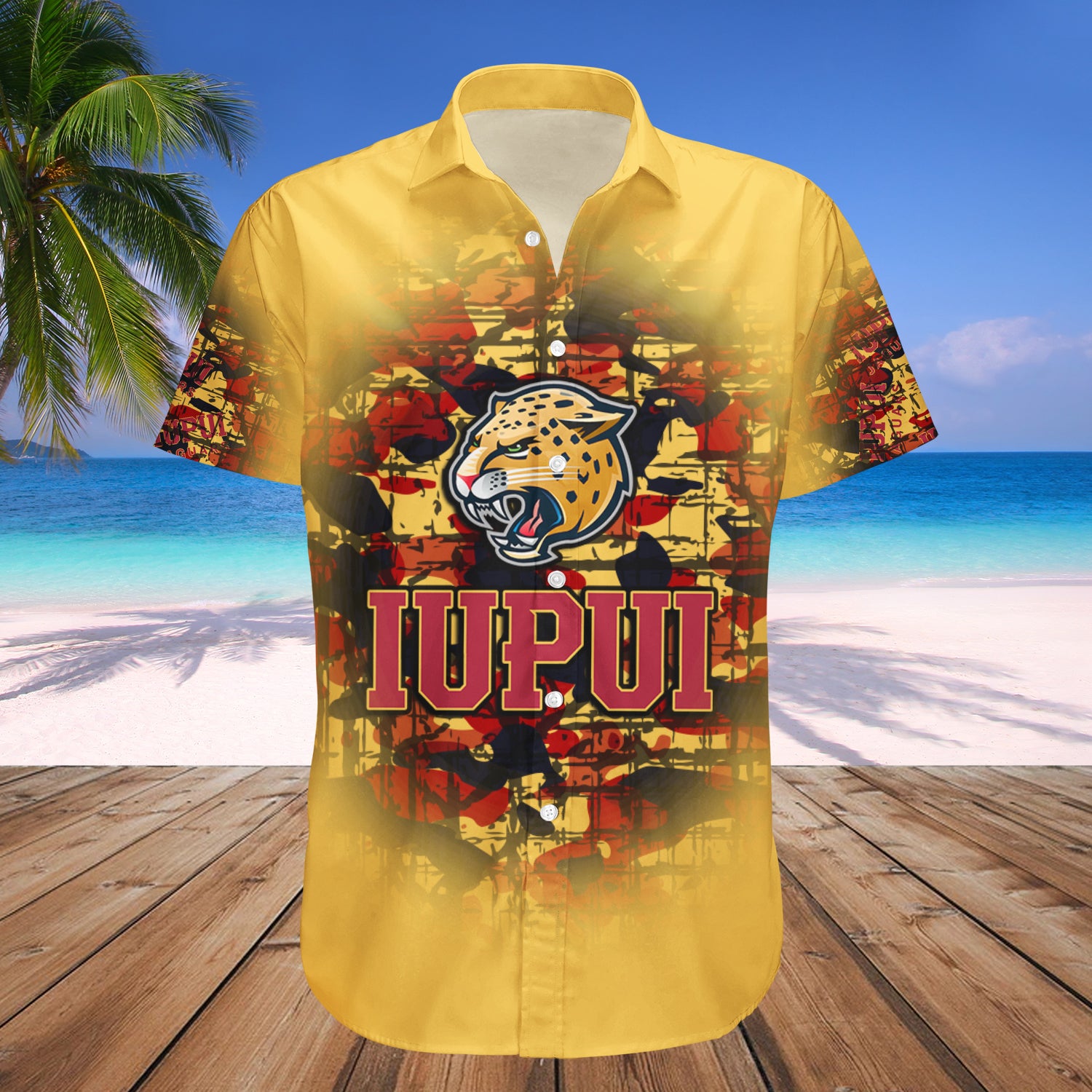 IUPUI Jaguars Hawaiian Shirt Set Camouflage Vintage 1