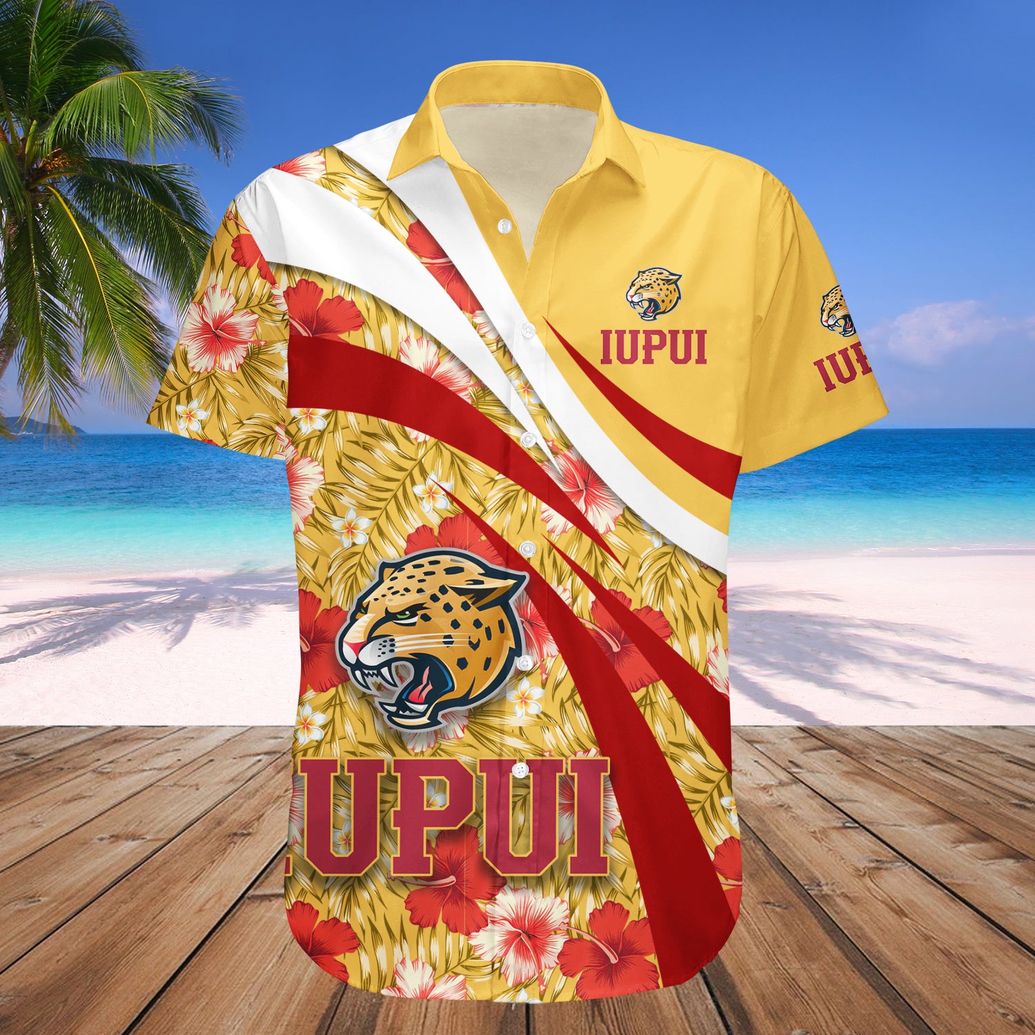 IUPUI Jaguars Hawaiian Shirt Set Hibiscus Sport Style 1