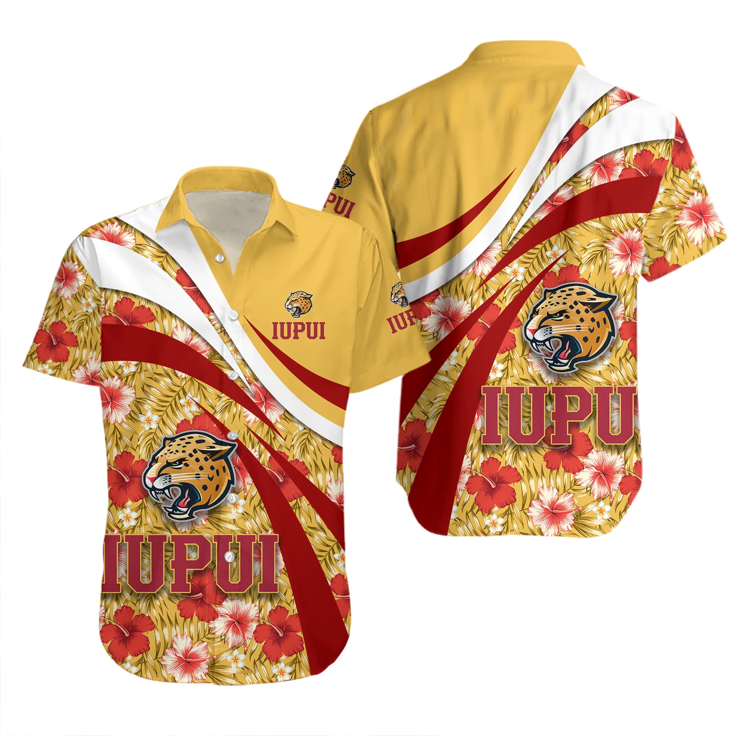IUPUI Jaguars Hawaiian Shirt Set Hibiscus Sport Style 2