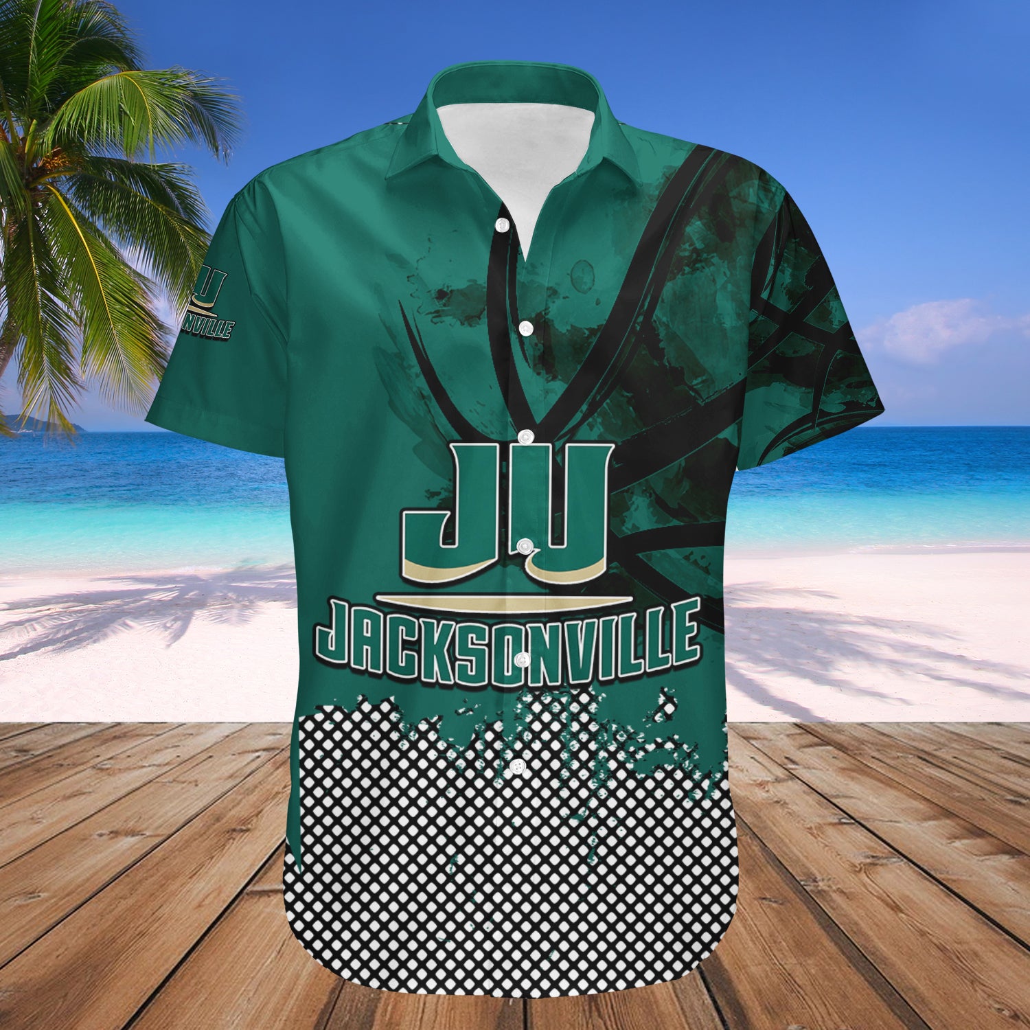 Jacksonville Dolphins Hawaiian Shirt Set Basketball Net Grunge Pattern 1