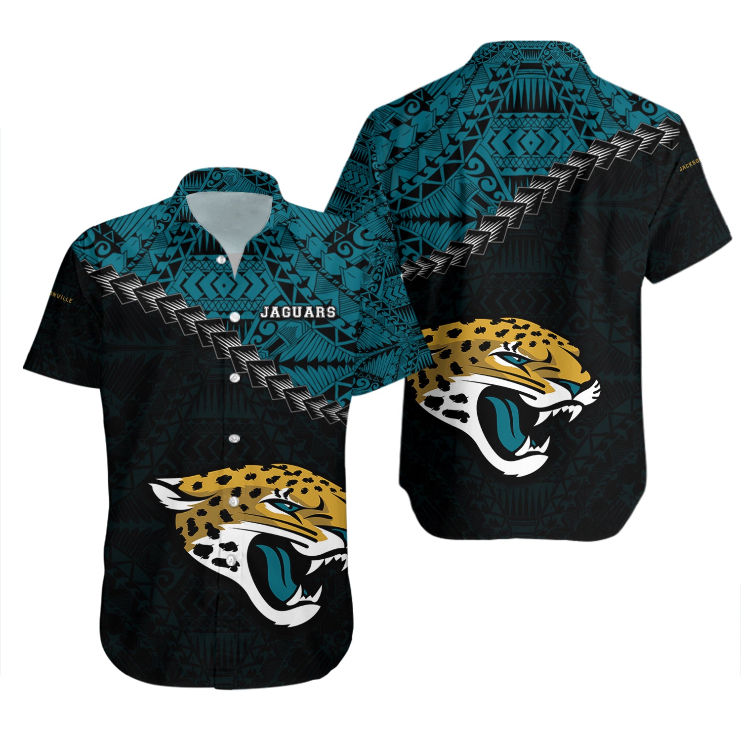 Jacksonville Jaguars Hawaiian Shirt Set Grunge Polynesian Tattoo - NFL 2