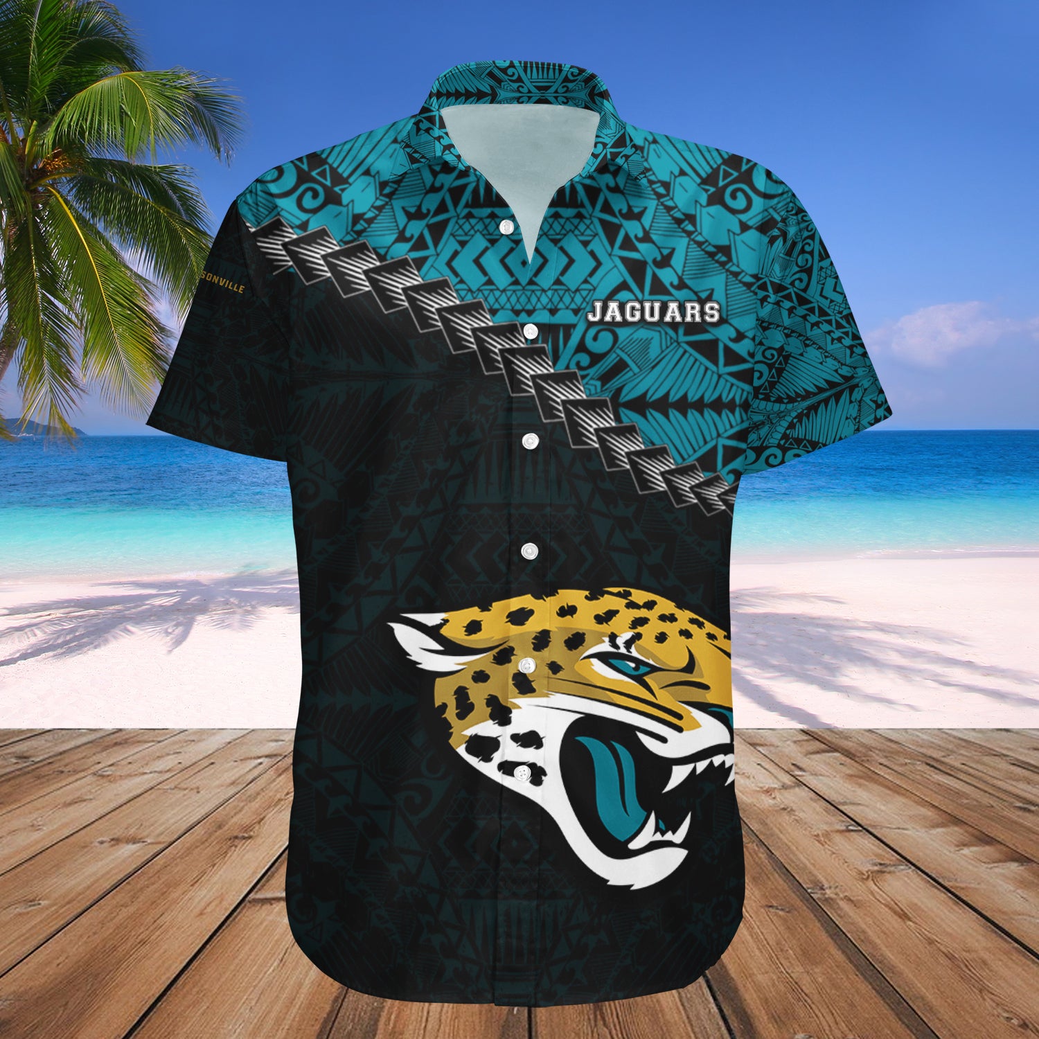 Jacksonville Jaguars Hawaiian Shirt Set Grunge Polynesian Tattoo - NFL 1