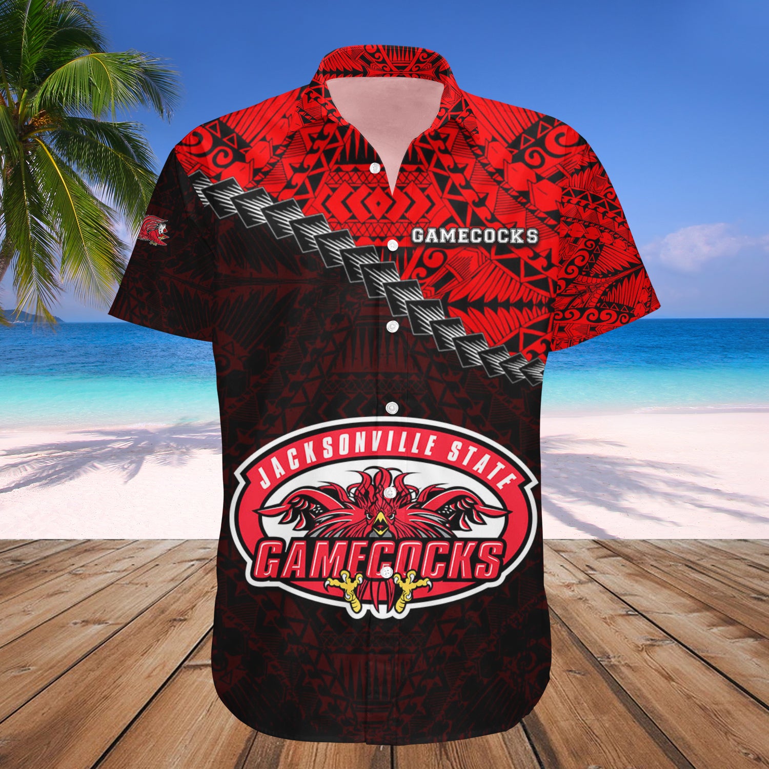 Jacksonville State Gamecocks Hawaiian Shirt Set Grunge Polynesian Tattoo 1