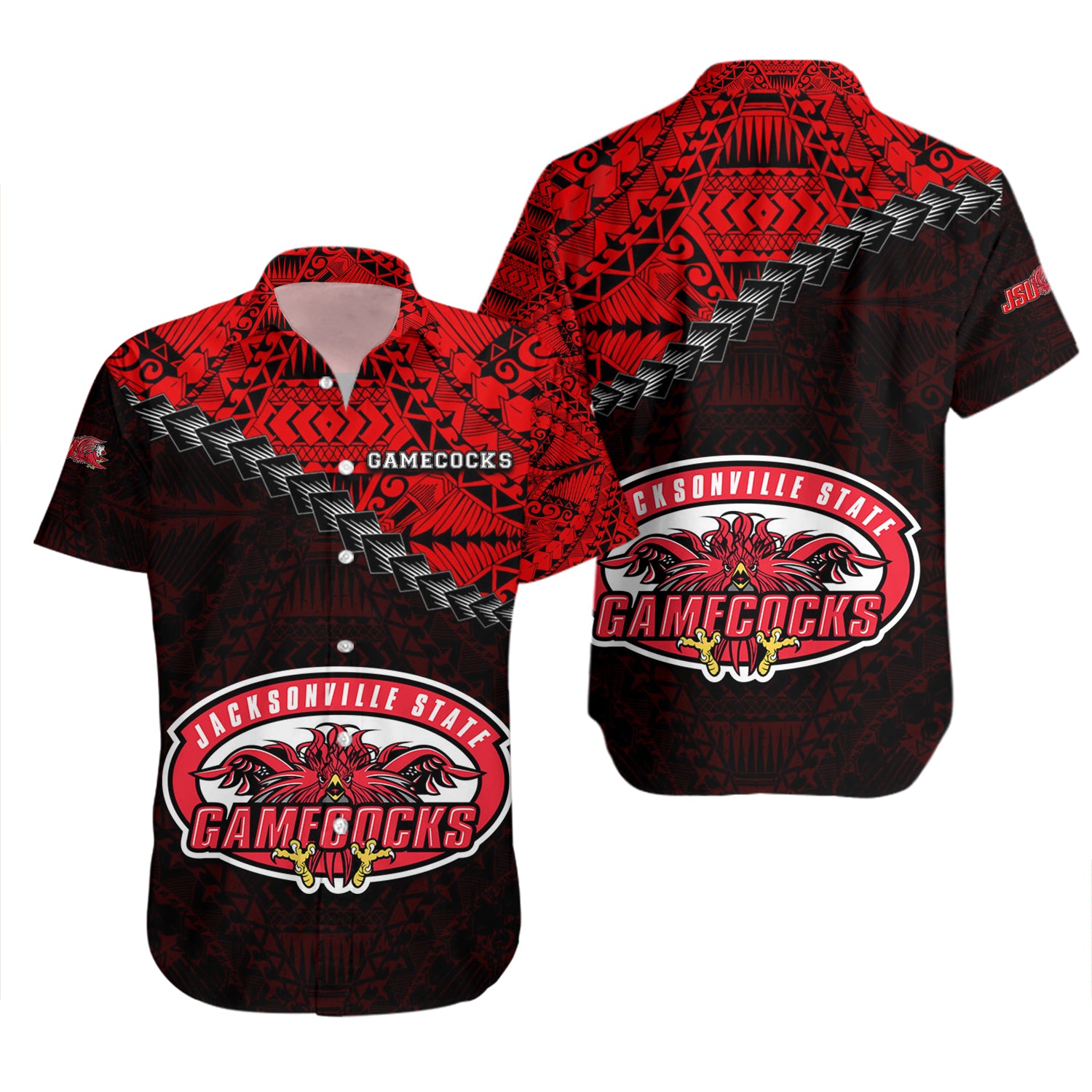 Jacksonville State Gamecocks Hawaiian Shirt Set Grunge Polynesian Tattoo 2