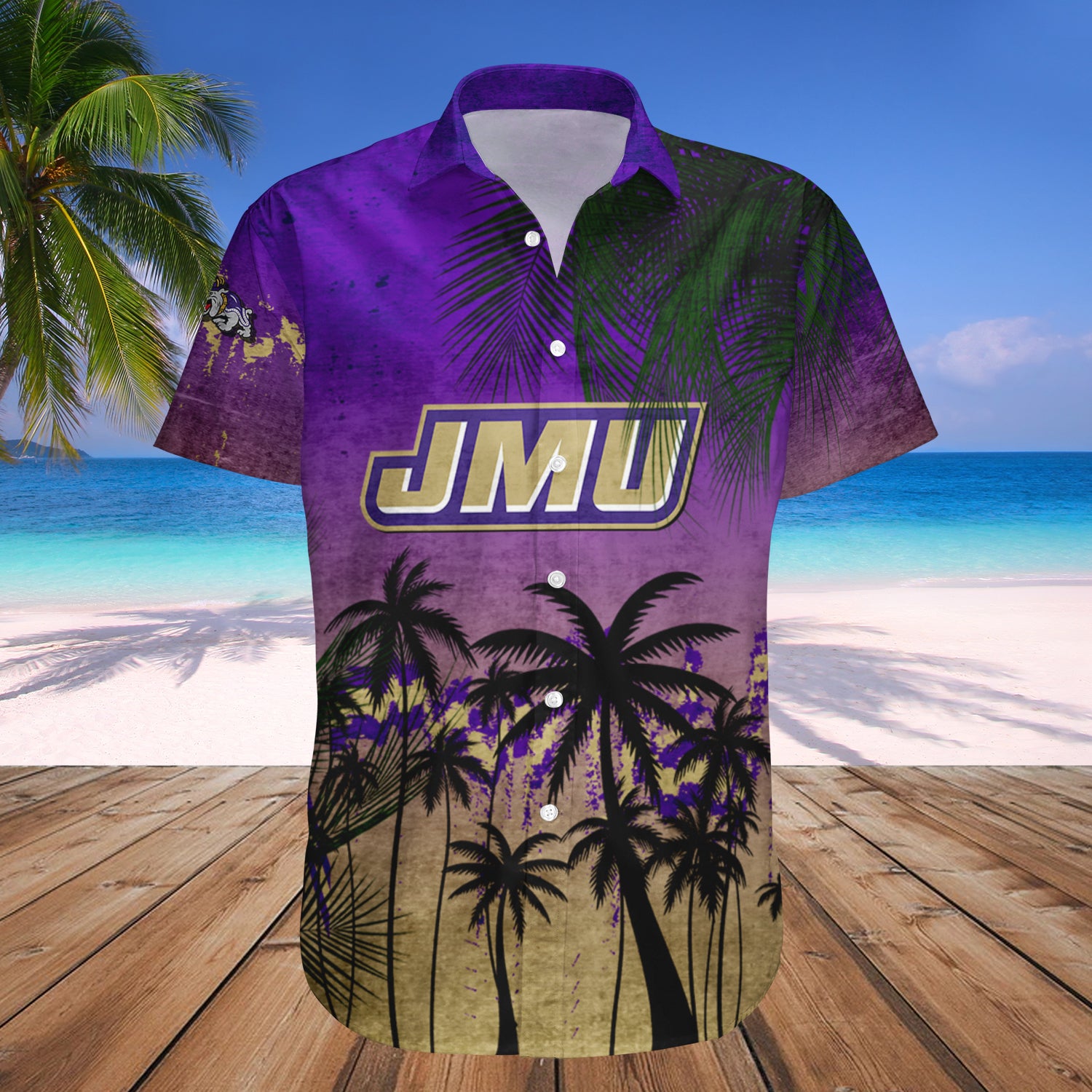 James Madison Dukes Hawaiian Shirt Set Coconut Tree Tropical Grunge 1