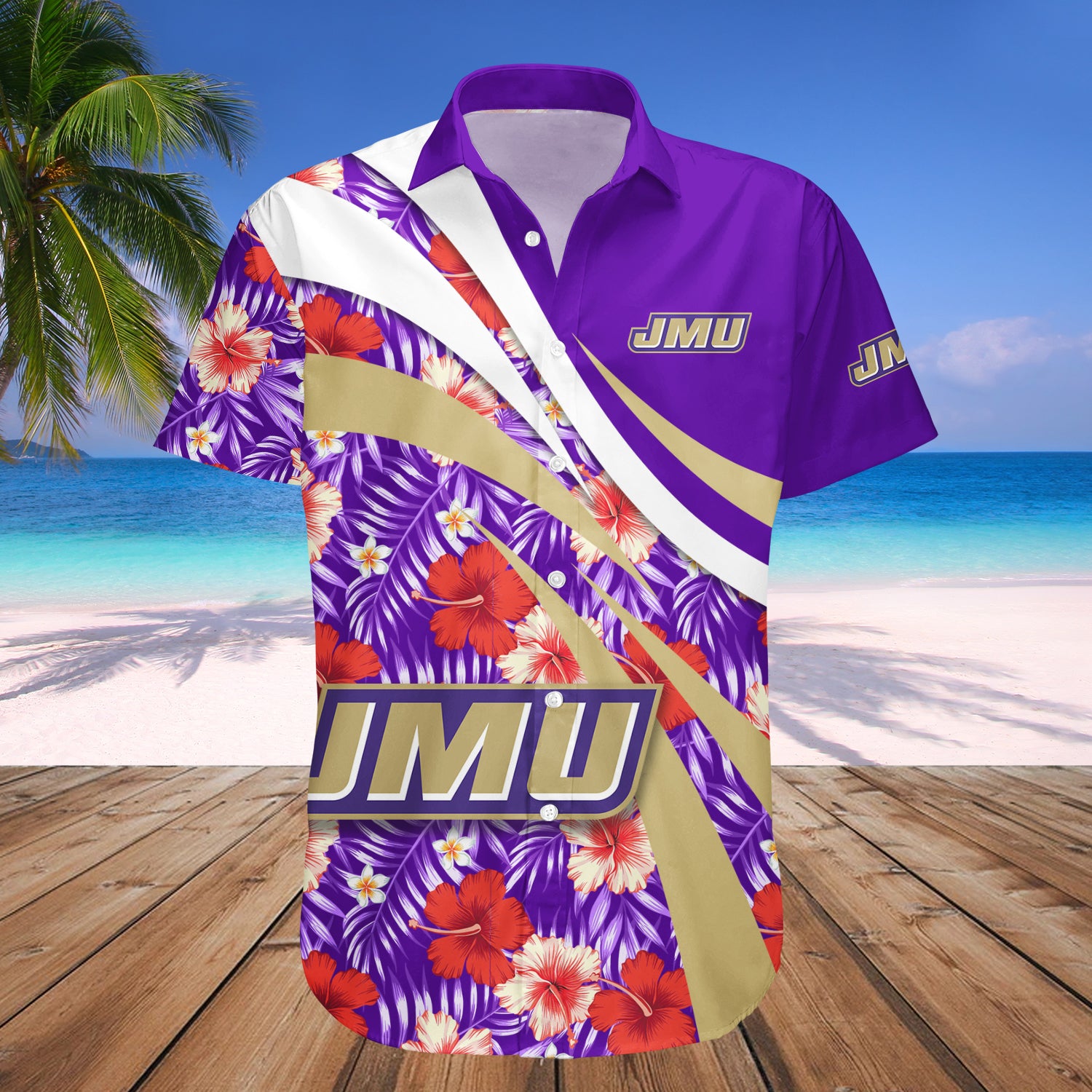 James Madison Dukes Hawaiian Shirt Set Hibiscus Sport Style 1