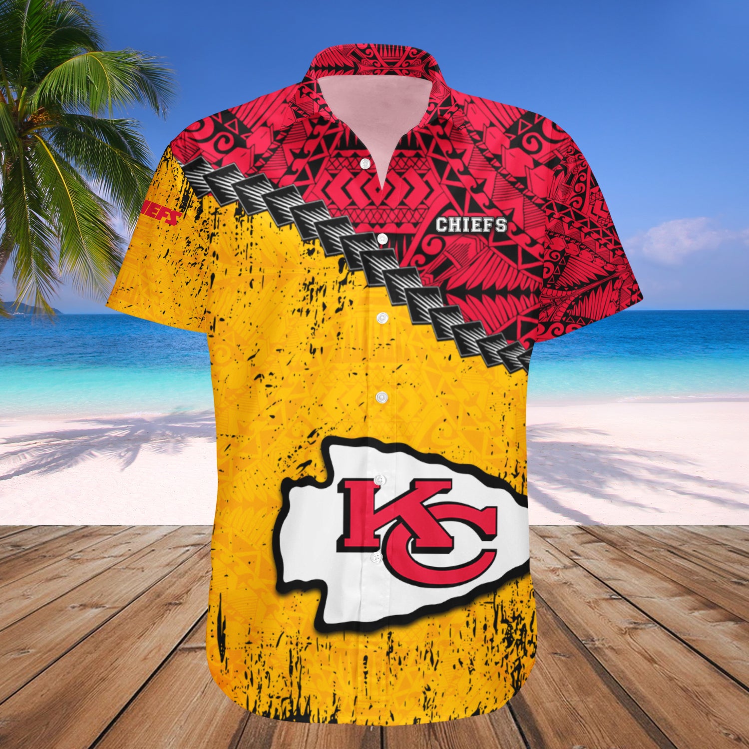 Kansas City Chiefs Hawaiian Shirt Set Grunge Polynesian Tattoo - NFL 1