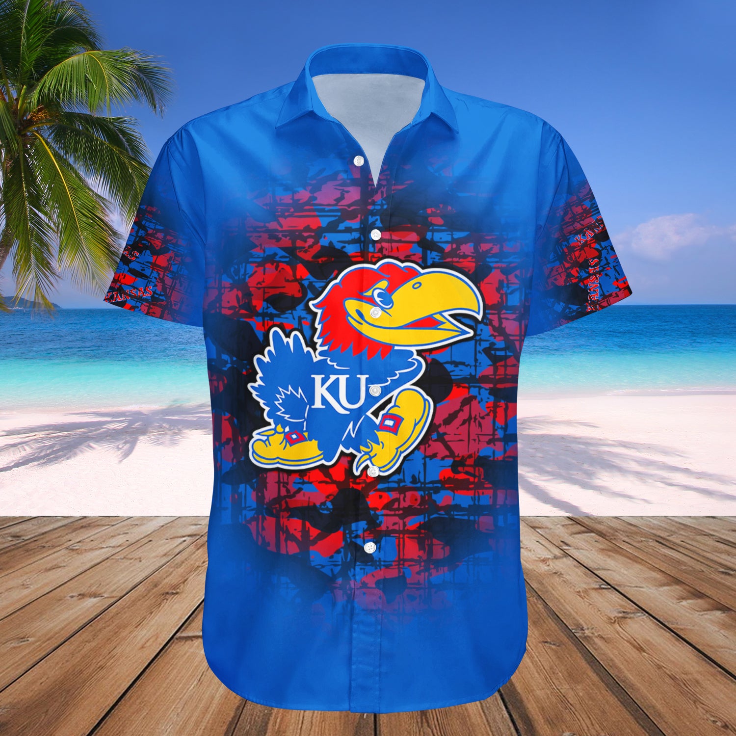 Kansas Jayhawks Hawaiian Shirt Set Camouflage Vintage 1