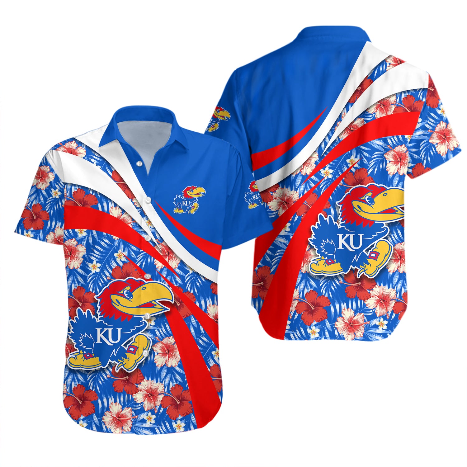 Kansas Jayhawks Hawaiian Shirt Set Hibiscus Sport Style 2