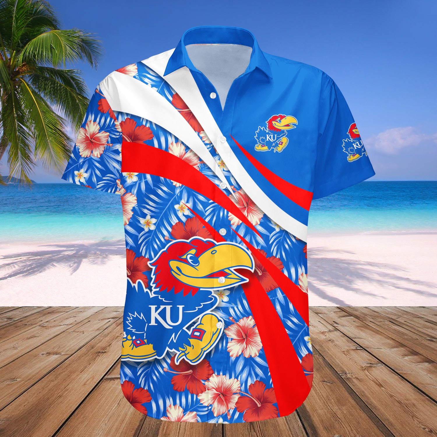 Kansas Jayhawks Hawaiian Shirt Set Hibiscus Sport Style 1