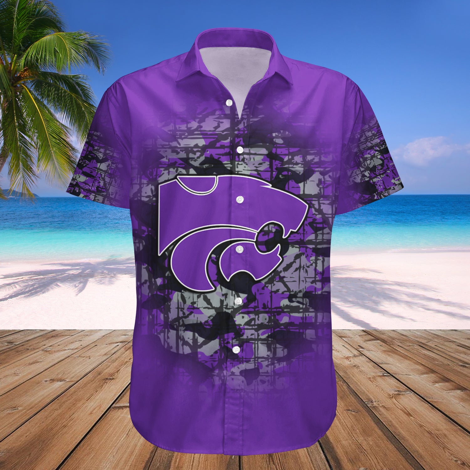Kansas State Wildcats Hawaiian Shirt Set Camouflage Vintage 1