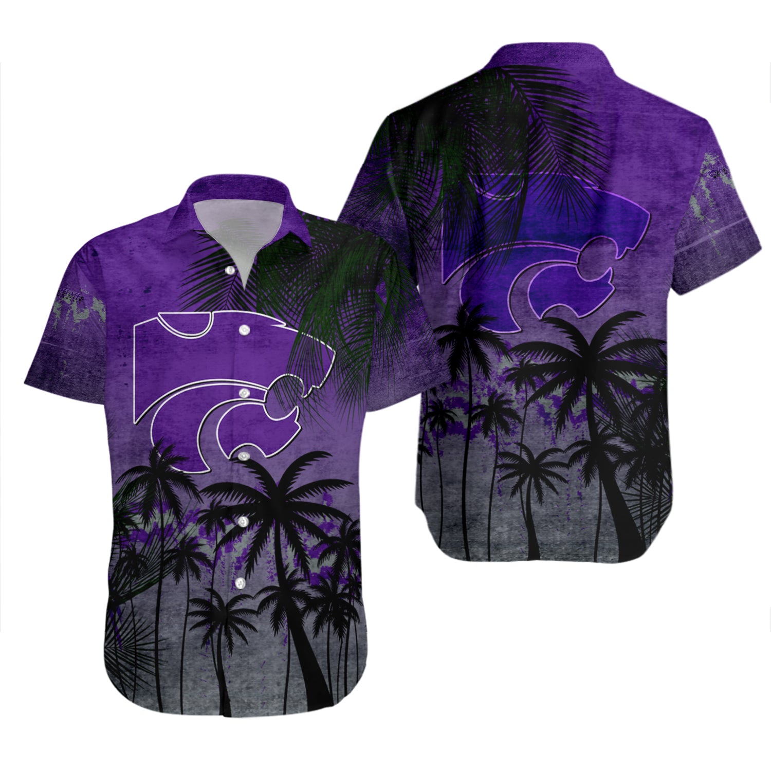Kansas State Wildcats Hawaiian Shirt Set Coconut Tree Tropical Grunge 2