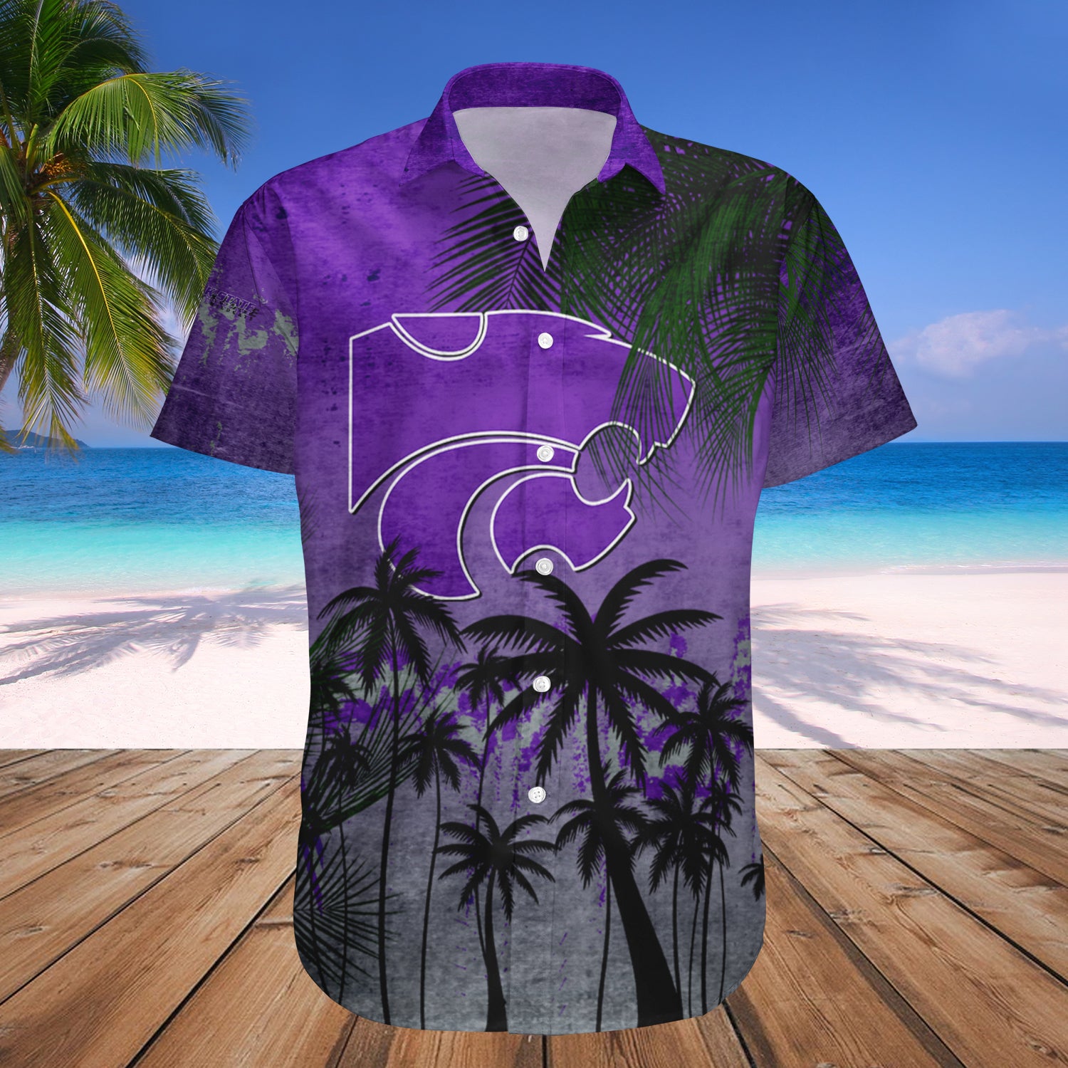 Kansas State Wildcats Hawaiian Shirt Set Coconut Tree Tropical Grunge 1