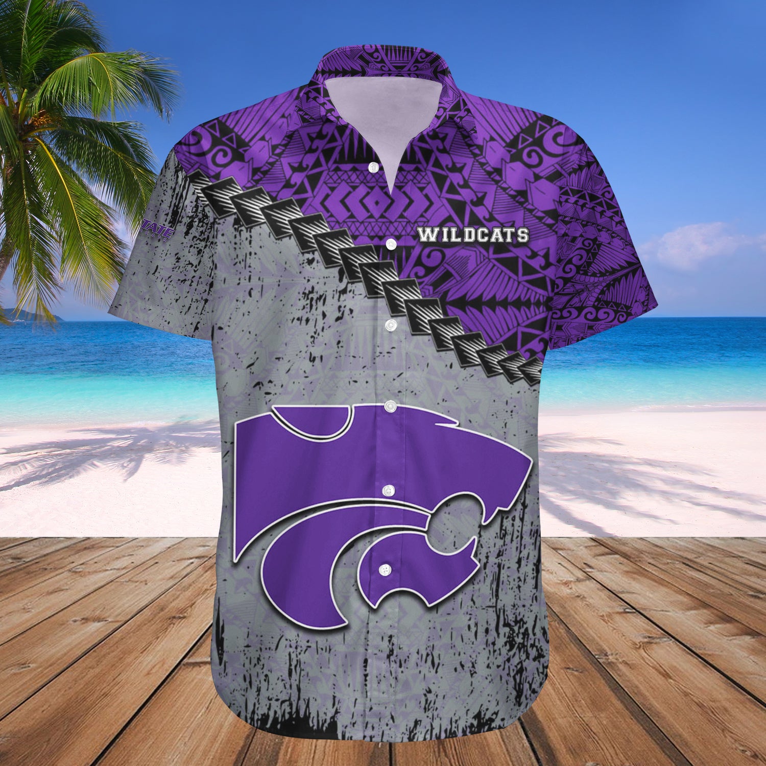 Kansas State Wildcats Hawaiian Shirt Set Grunge Polynesian Tattoo 1