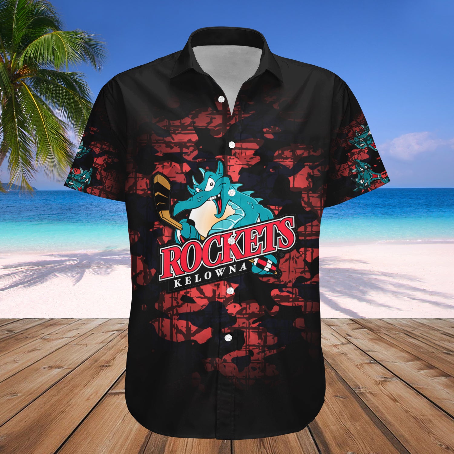 Kelowna Rockets Hawaiian Shirt Set Camouflage Vintage - CA HOCKEY 1