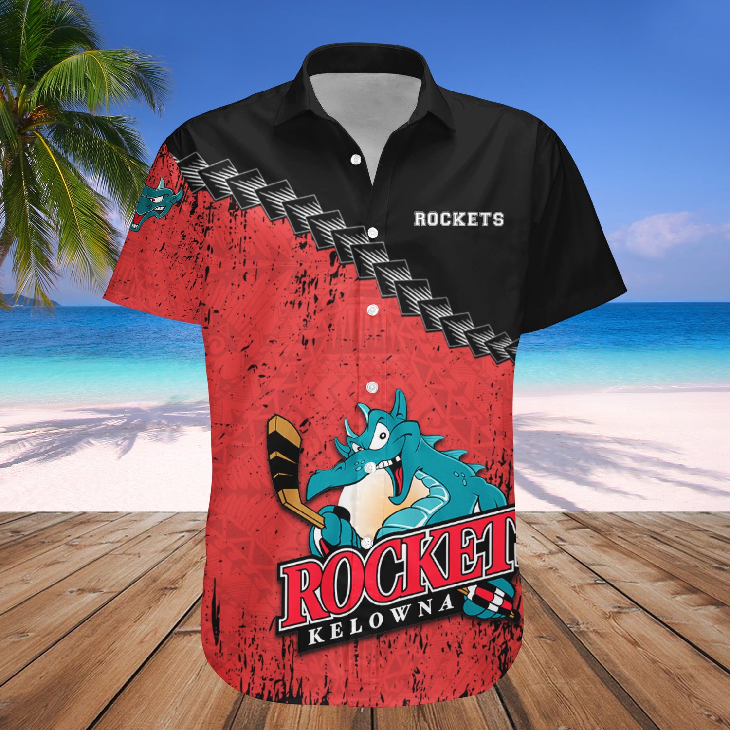 Kelowna Rockets Hawaiian Shirt Set Grunge Polynesian Tattoo - CA HOCKEY 1