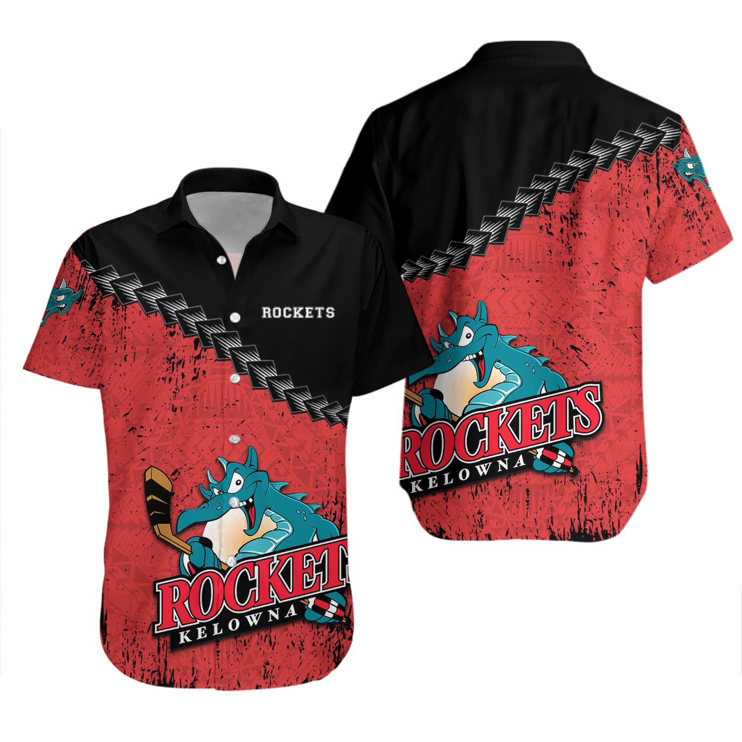 Kelowna Rockets Hawaiian Shirt Set Grunge Polynesian Tattoo - CA HOCKEY 2