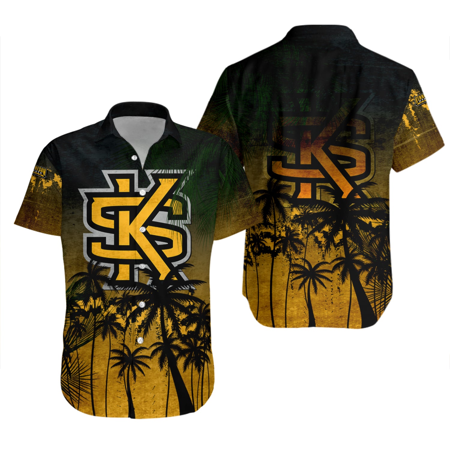 Kennesaw State Owls Hawaiian Shirt Set Coconut Tree Tropical Grunge 2