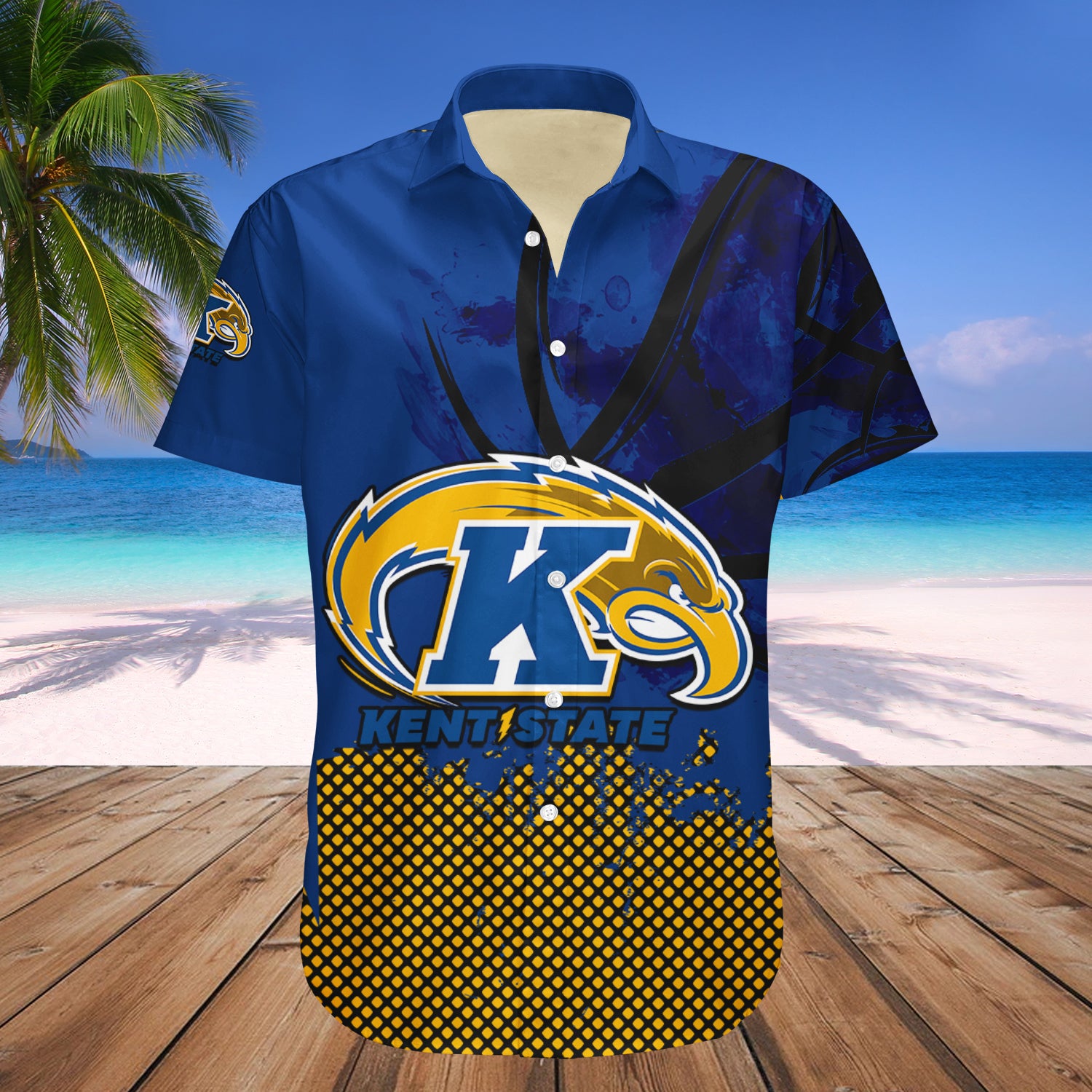 Kent State Golden Flashes Hawaiian Shirt Set Basketball Net Grunge Pattern 1