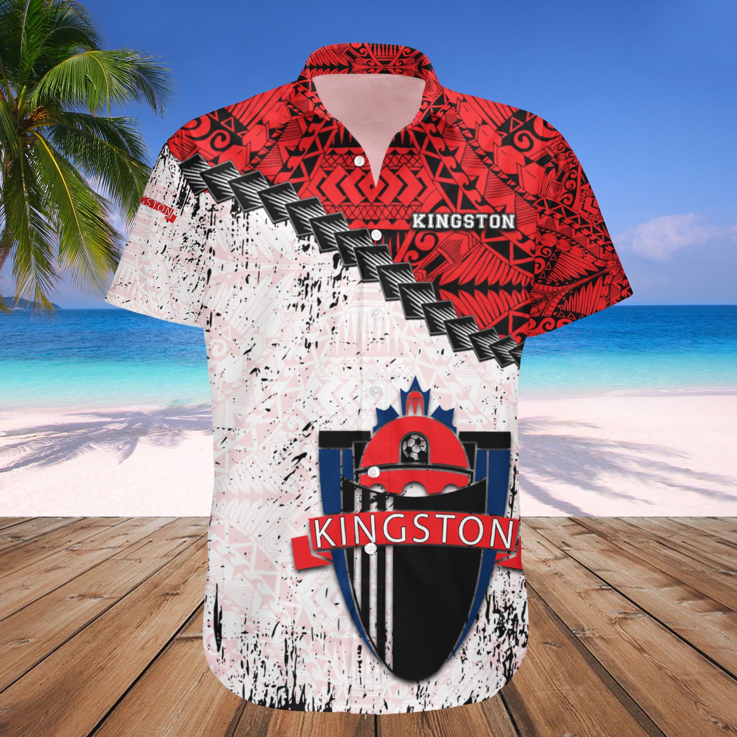 Kingston FC Hawaiian Shirt Set Grunge Polynesian Tattoo - CA SOCCER 1