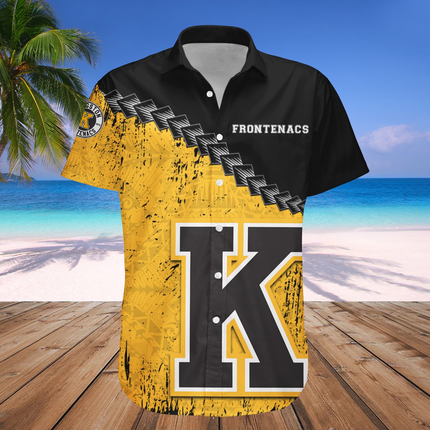 Kingston Frontenacs Hawaiian Shirt Set Grunge Polynesian Tattoo - CA HOCKEY 1