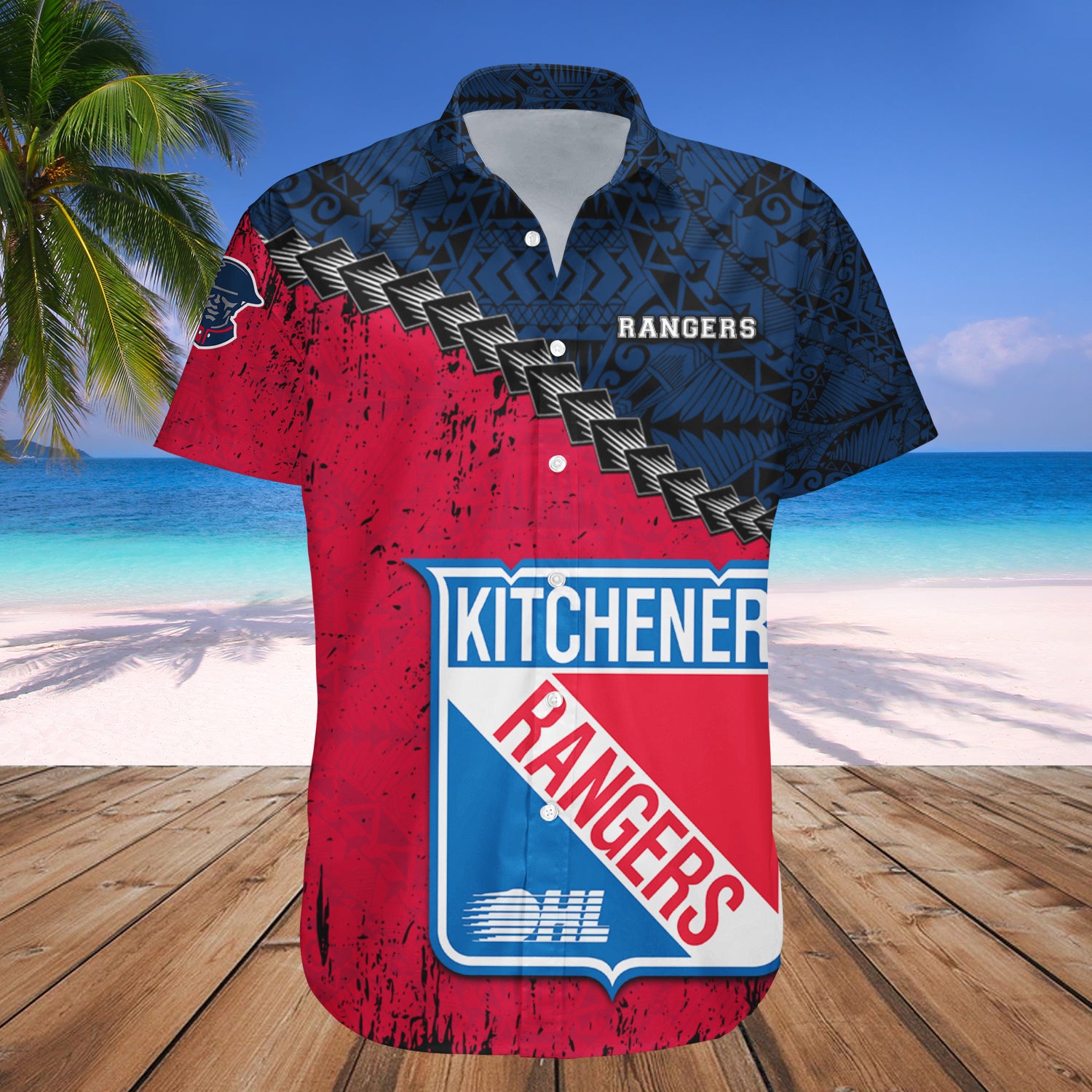 Kitchener Rangers Hawaiian Shirt Set Grunge Polynesian Tattoo - CA HOCKEY 1