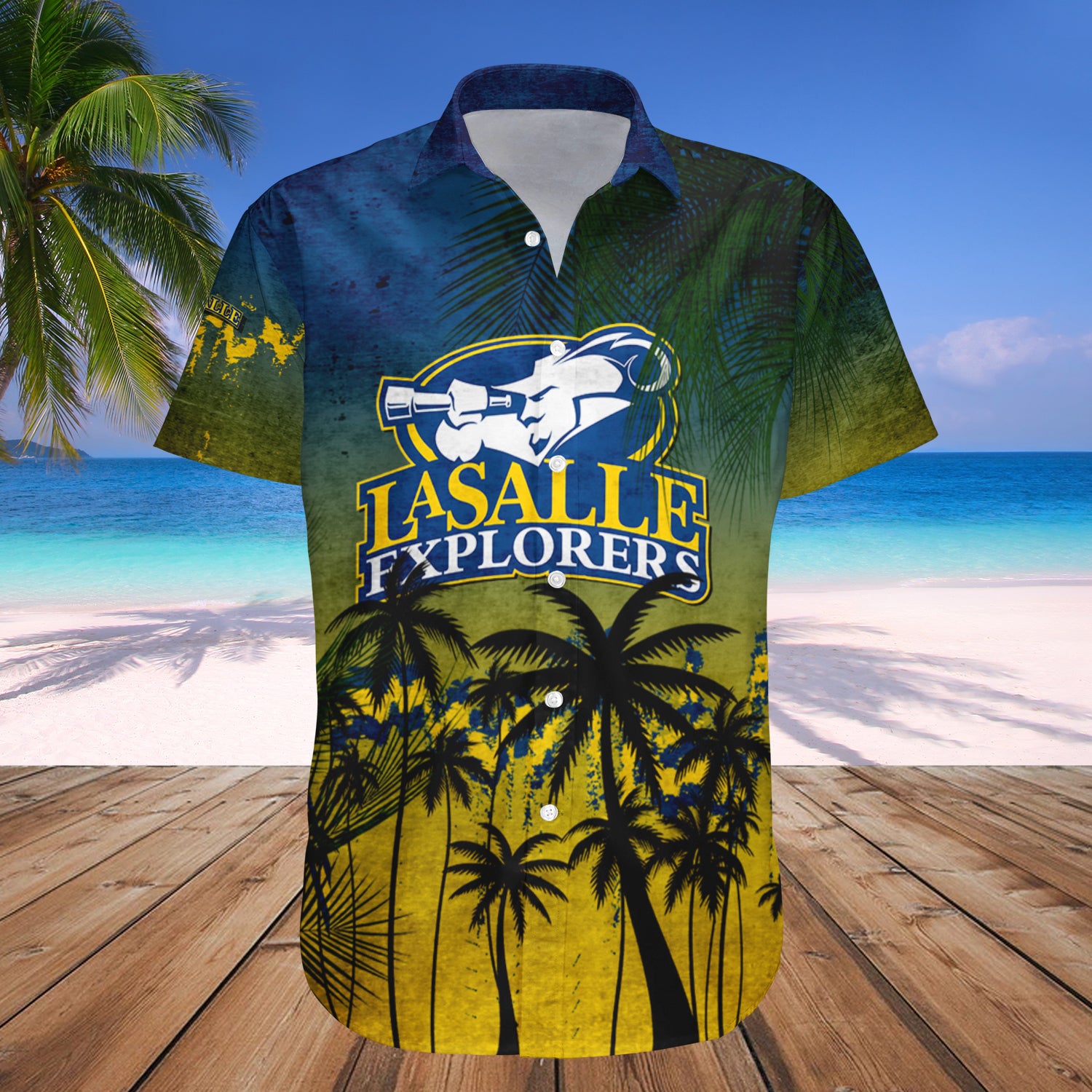 La Salle Explorers Hawaiian Shirt Set Coconut Tree Tropical Grunge 1