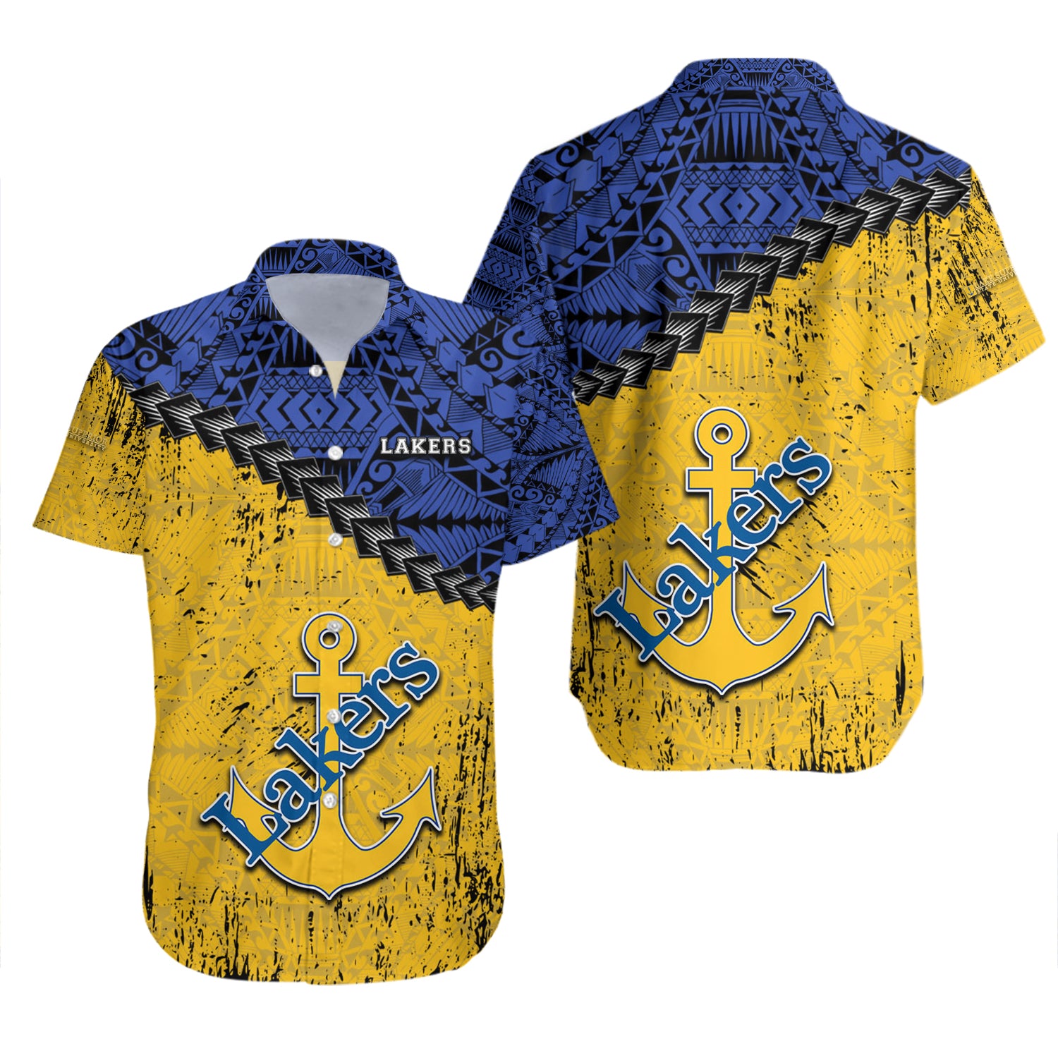 Lake Superior State Lakers Hawaiian Shirt Set Grunge Polynesian Tattoo 2