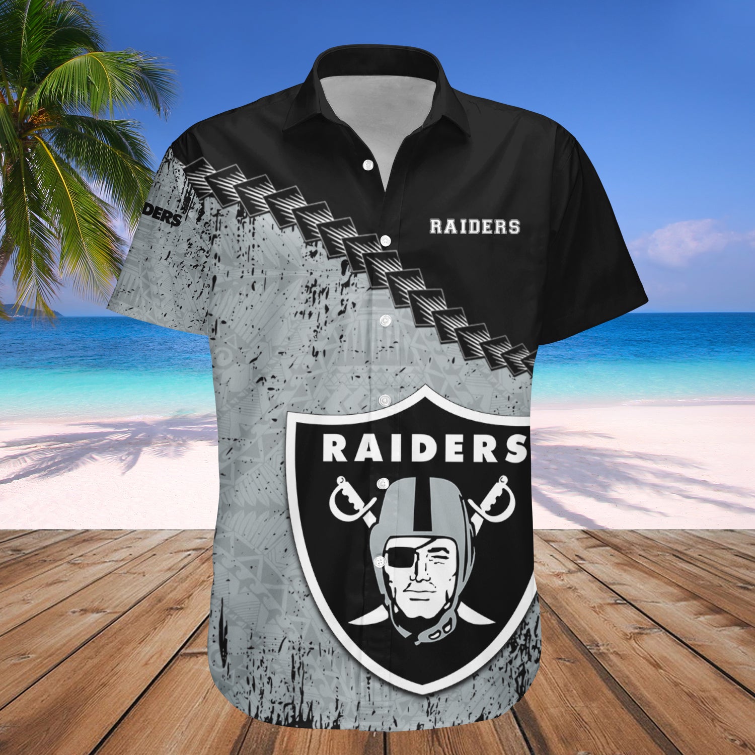Las Vegas Raiders Hawaiian Shirt Set Grunge Polynesian Tattoo - NFL 1